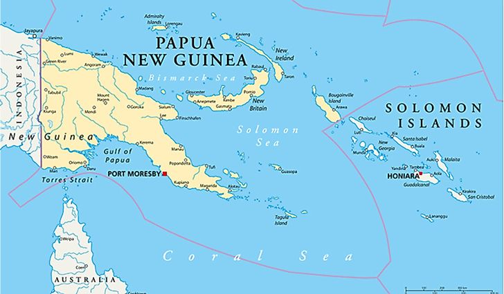 A map showing Bougainville Island, where the battle took place.