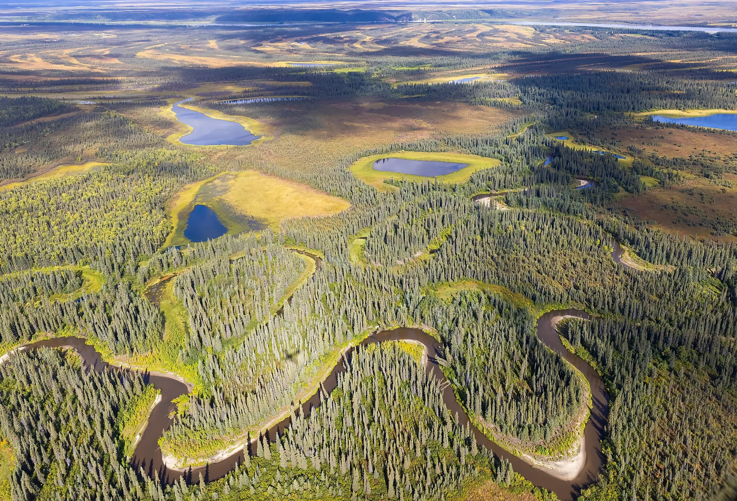 Beautiful aerial landscape of Kobuk Valley National Park in the arctic of Alaska.