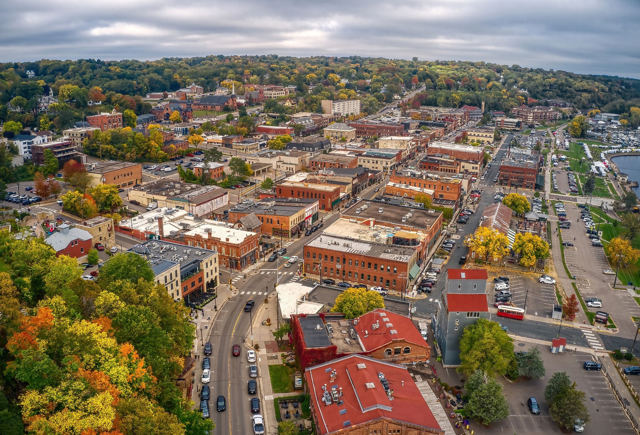 Aerial View of the Twin Cities Suburb of Stillwater, Minnesota.