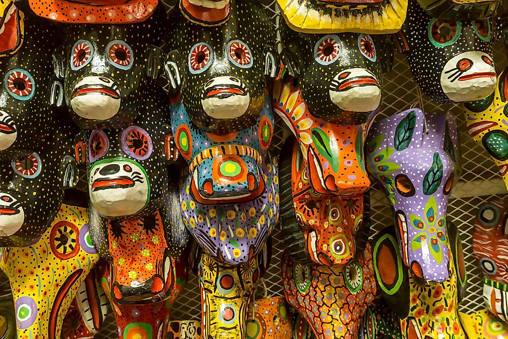 Handmade masks for sale at a market in Nicaragua.
