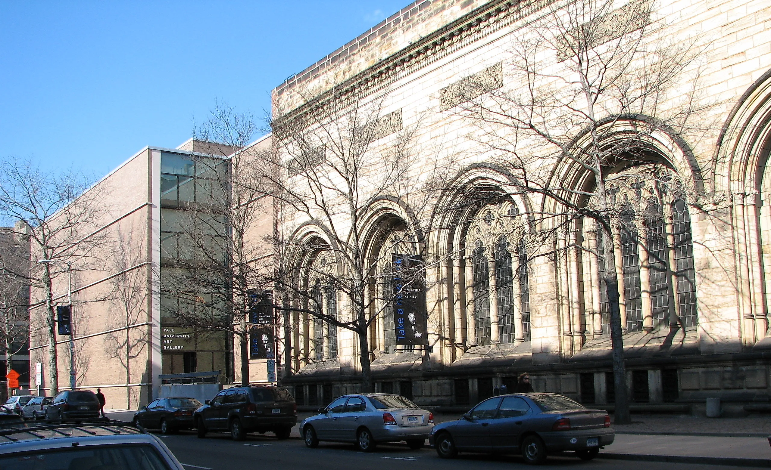 The Yale University Art Gallery. The main building, designed by Louis Kahn, is on the left.Photo via WikimediaCommons