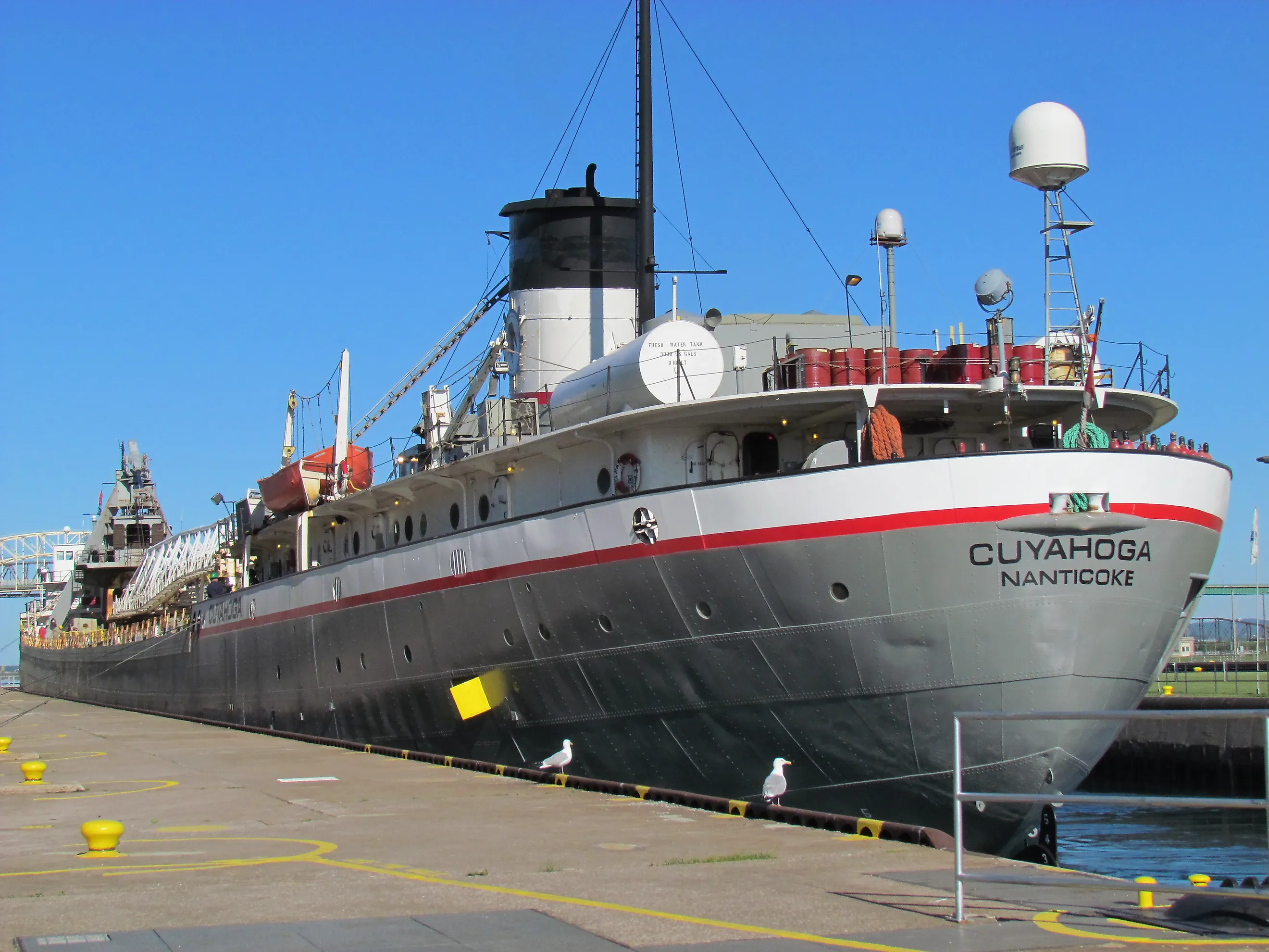 The self unloading bulk carrier Cuyahoga prepares to leave the MacArthur Lock, Public Domain