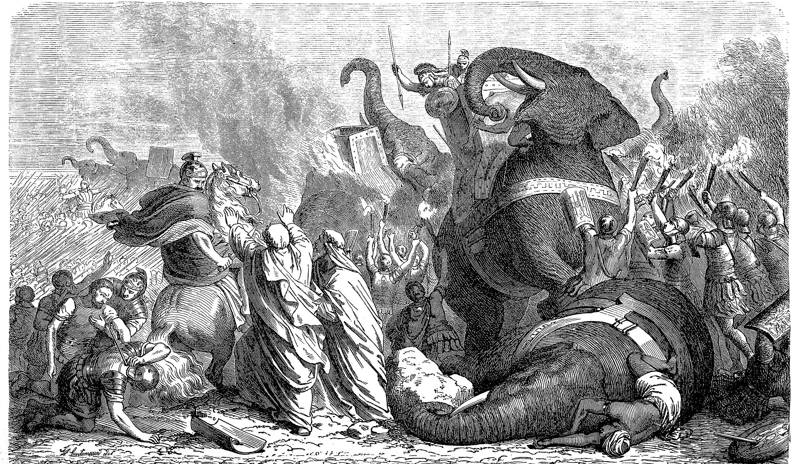 The war elephants of Pyrrhus at the battle of Asculum, 279 B.C. (Pyrrhic victory). Credit: Nastasic)
