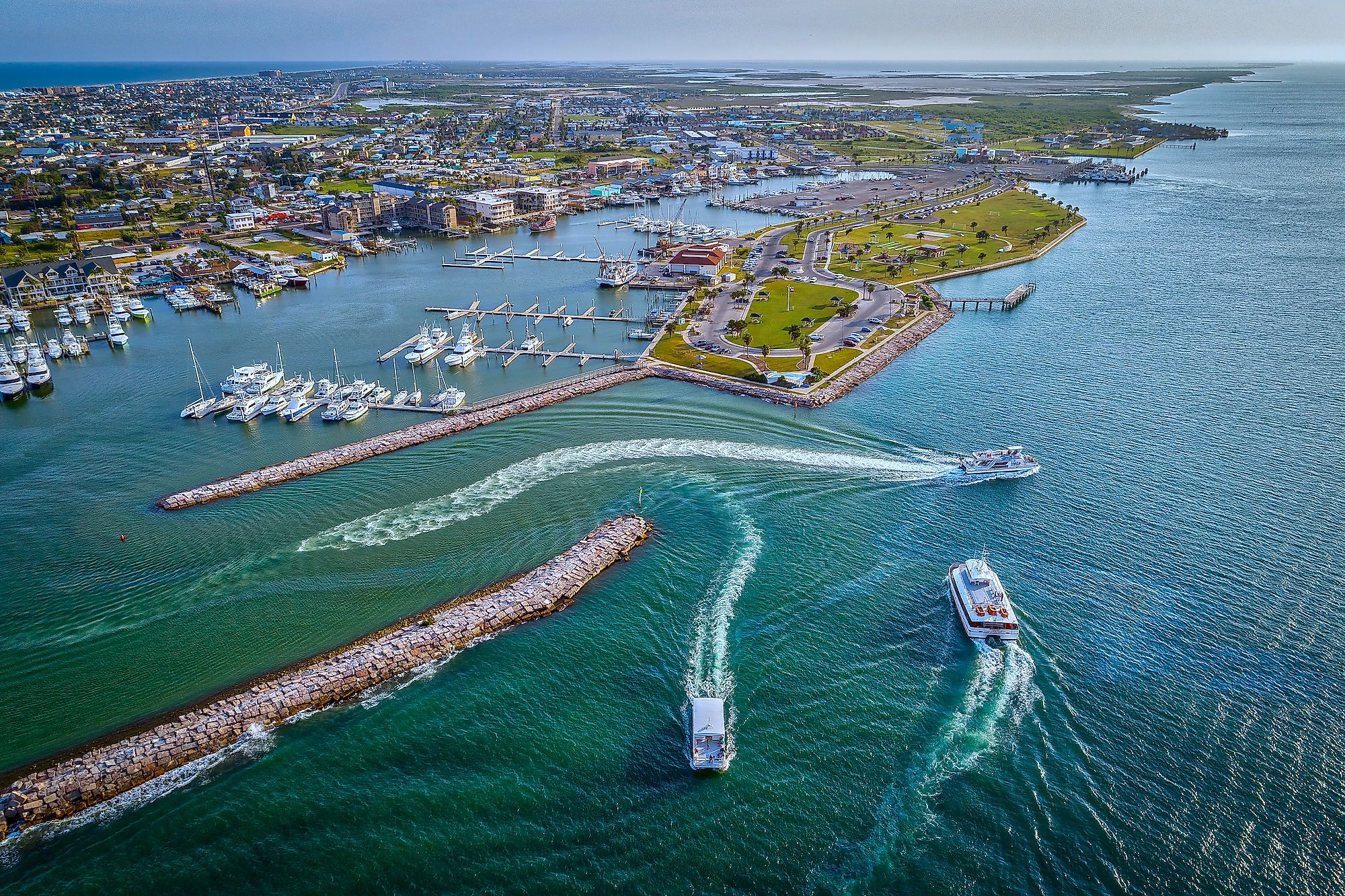 Aerial view of the Port Aransas marina in Texas.