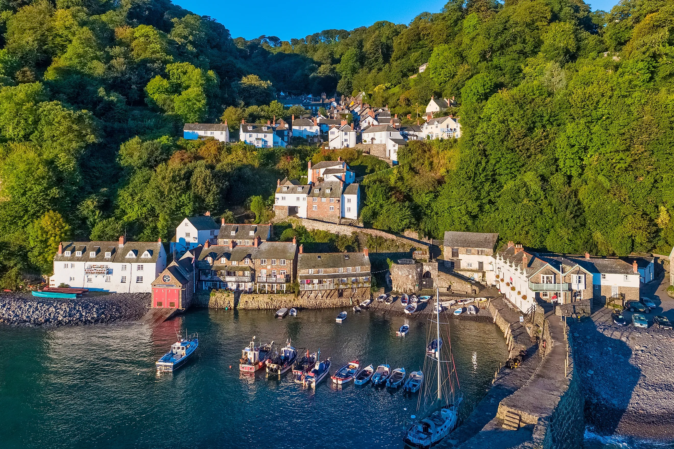 Aerial view of Clovelly, Devon, United Kingdom.