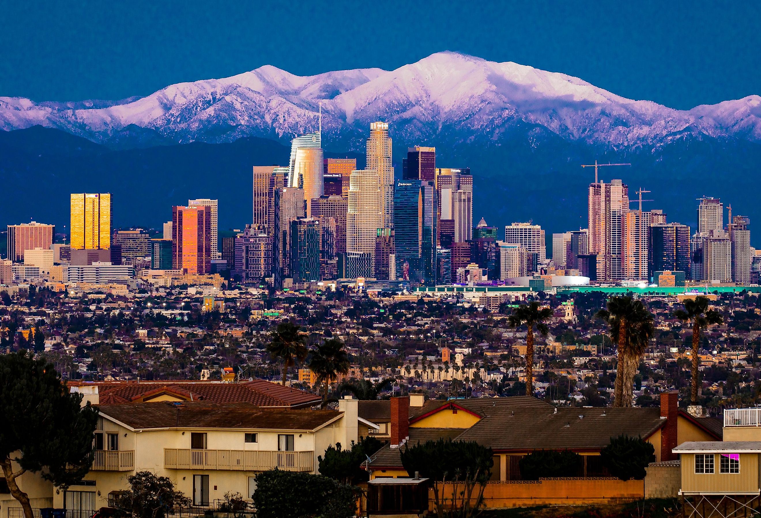 Los Angeles Skyline framed by San Bernadino Mountains. Image credit Joseph Sohm via Shutterstock