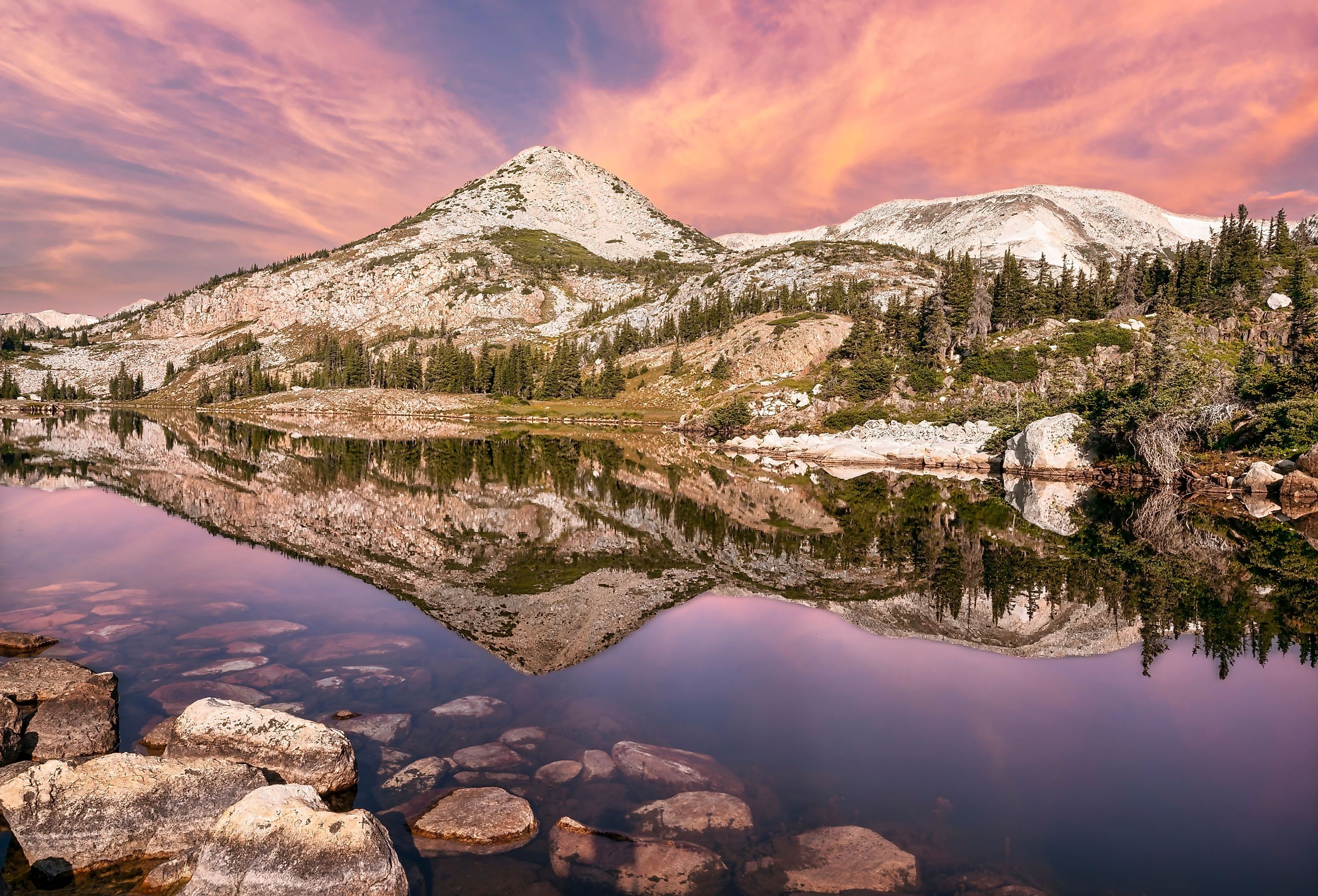 Lewis Lake in the Snowy Mountian Range of the Medicine Bow National Forest near Laramie, Wyoming.