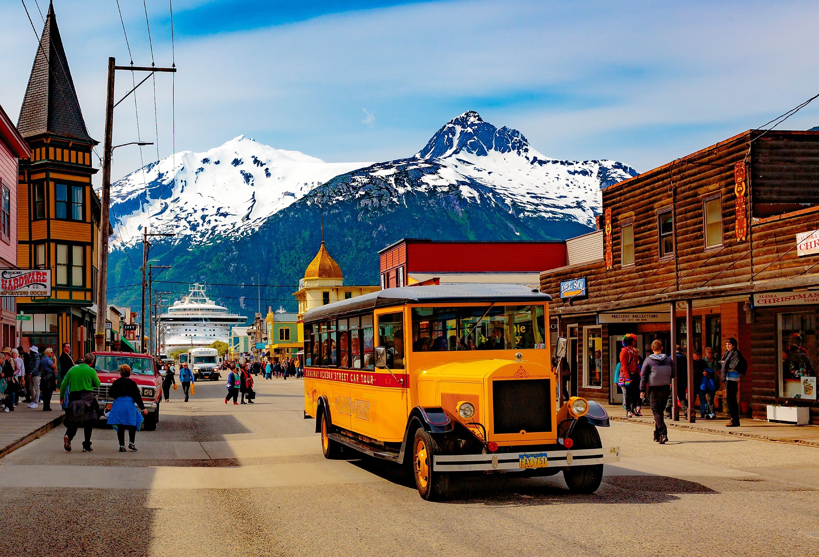  Downtown Skagway bustles with cruise passengers enjoying the natural beauty and the transportation options. Image credit Daniel Shumny via Shutterstock