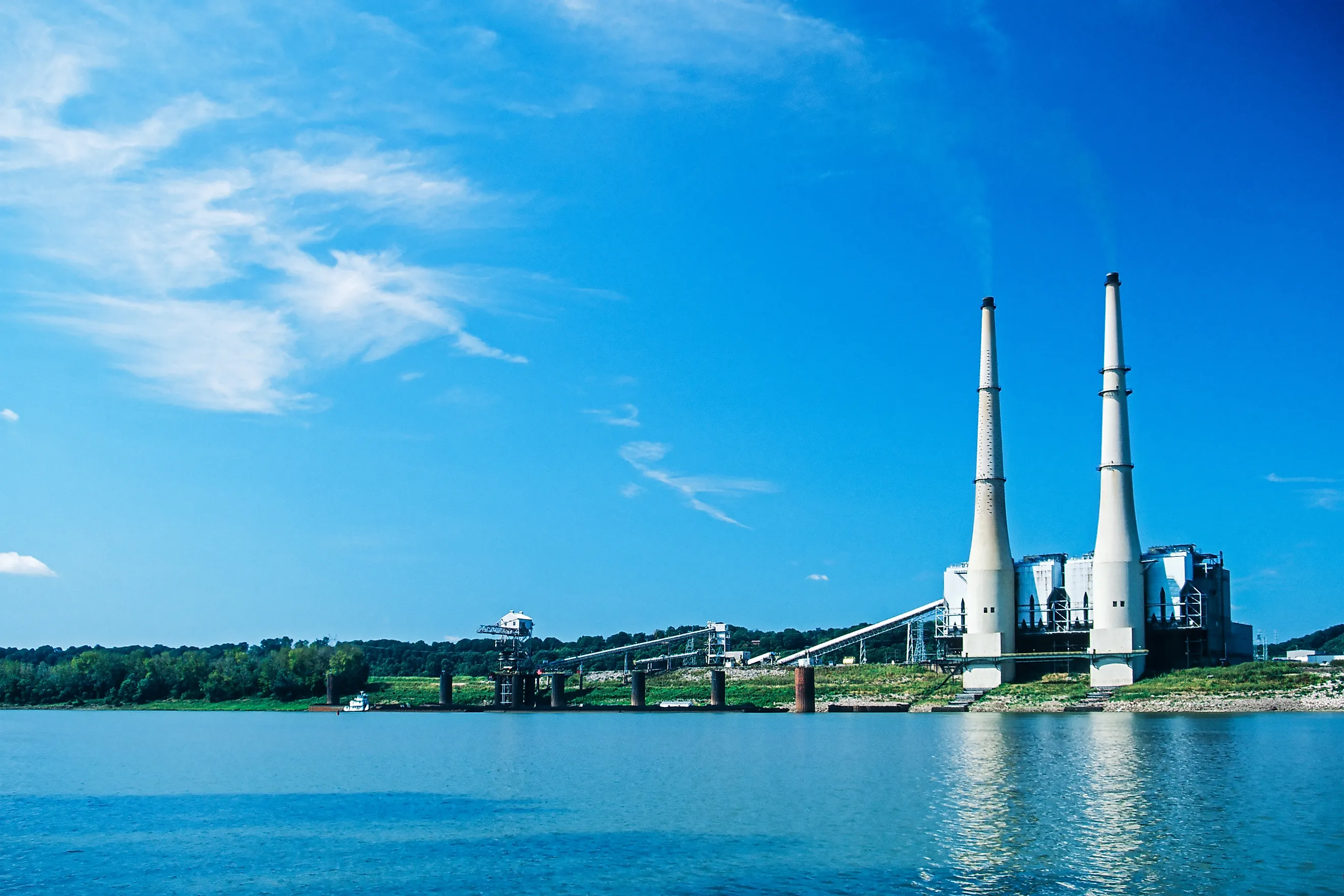 Coal Powered Electric Plant along the Ohio River, USA, North America with copy space