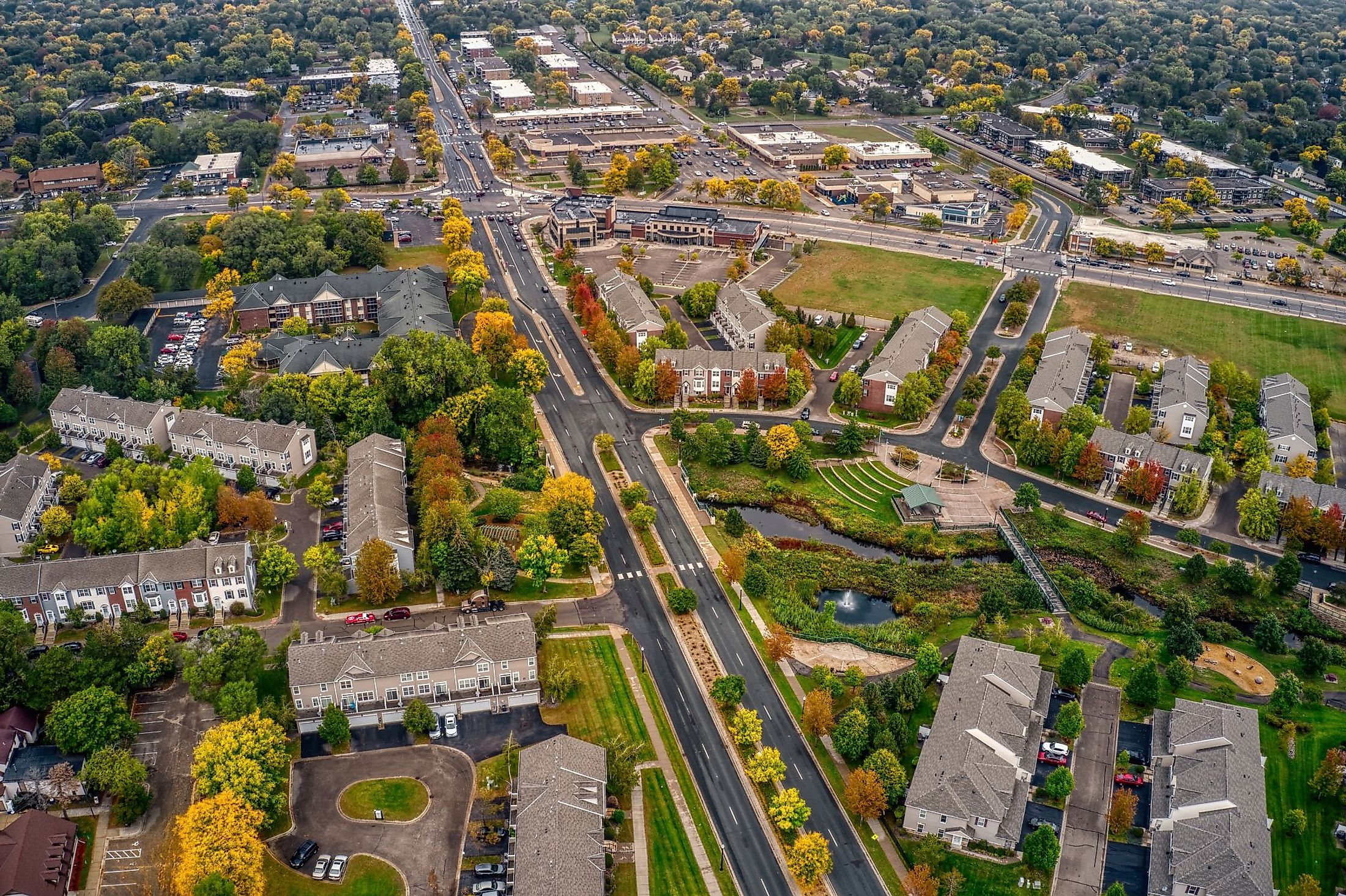 Aerial view of the twin cities suburb of Brooklyn Park, Minnesota