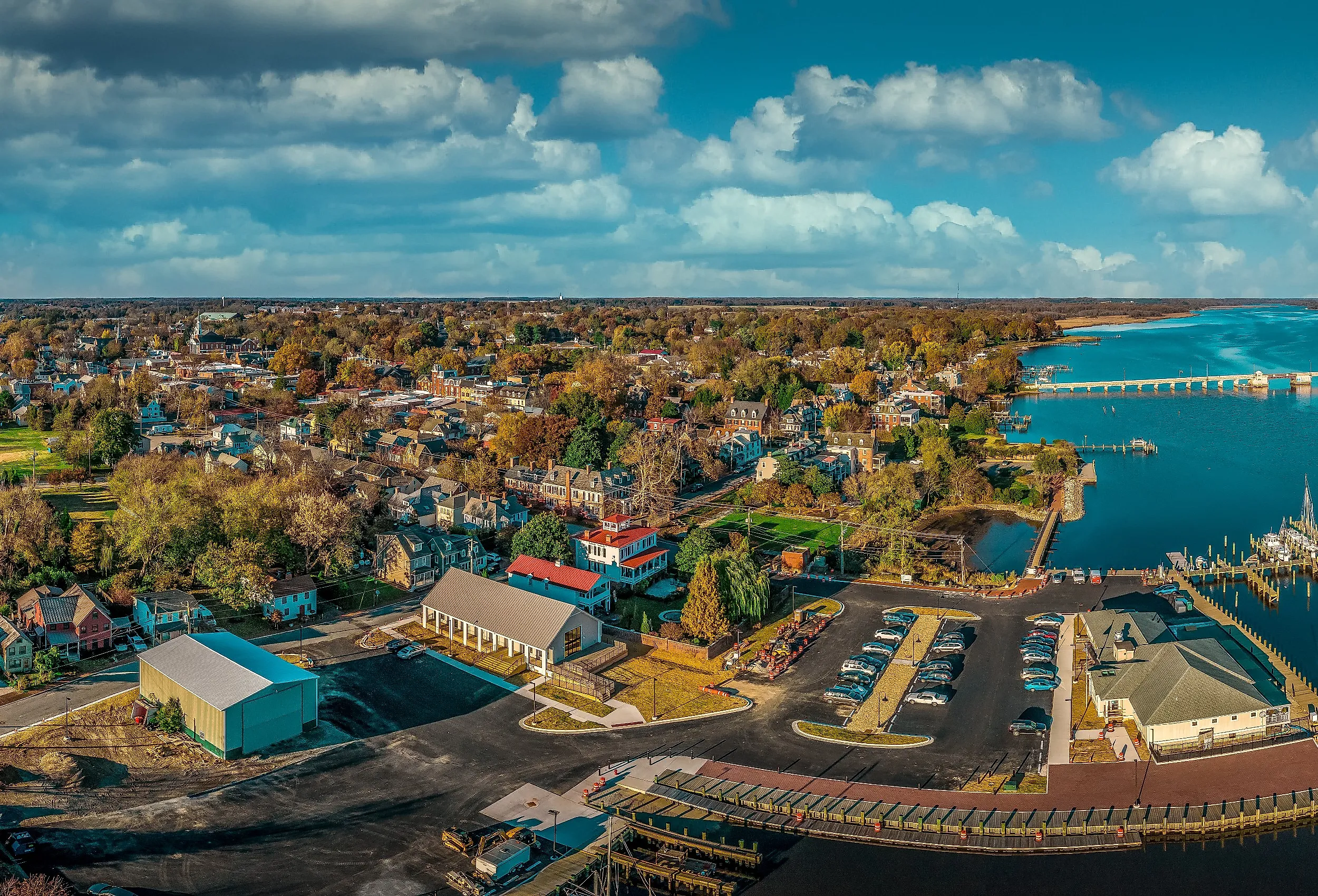 Aerial summer view of colonial Chestertown on the Chesapeake Bay in Maryland. 