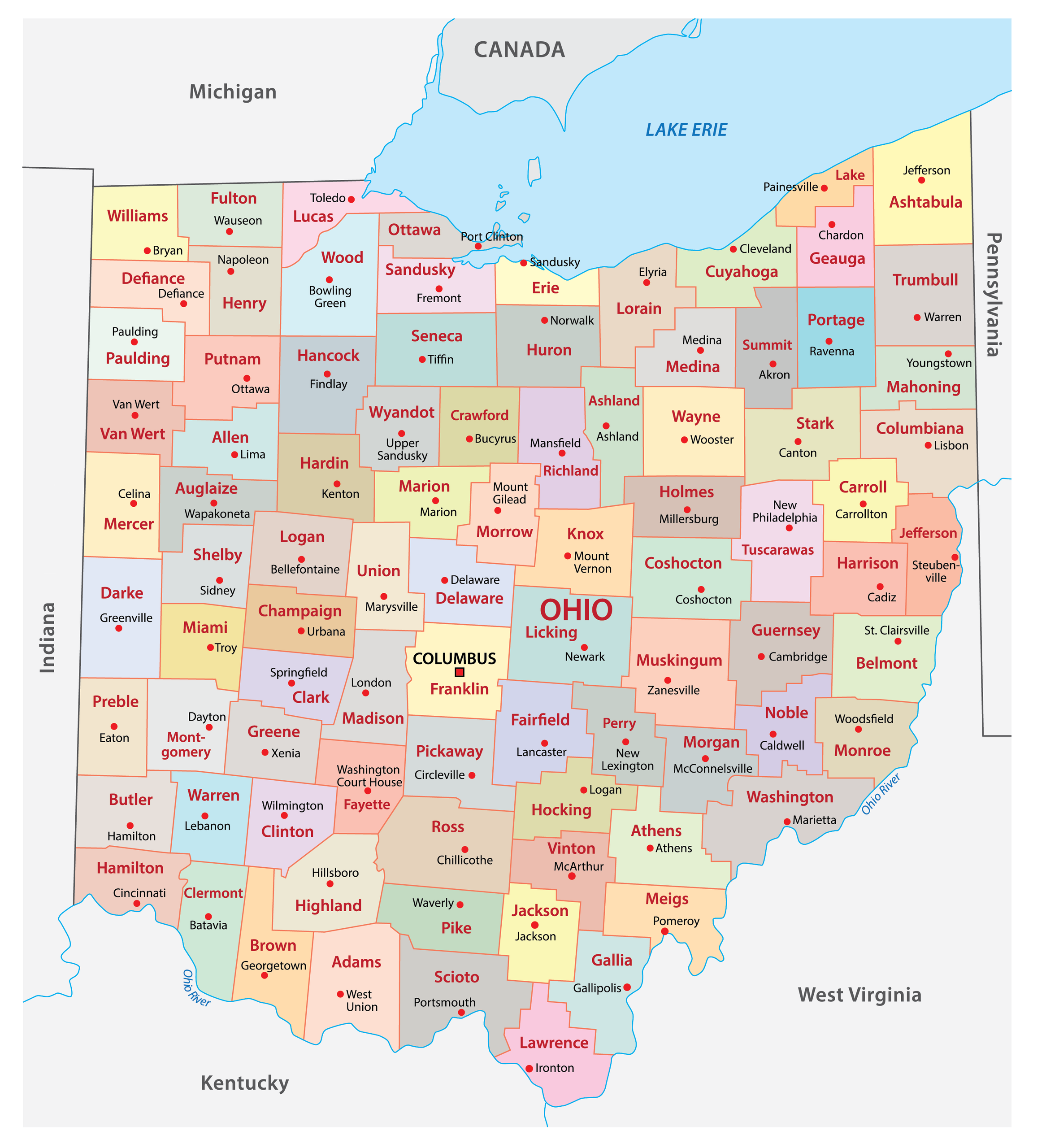 Printable Map Of Ohio Counties