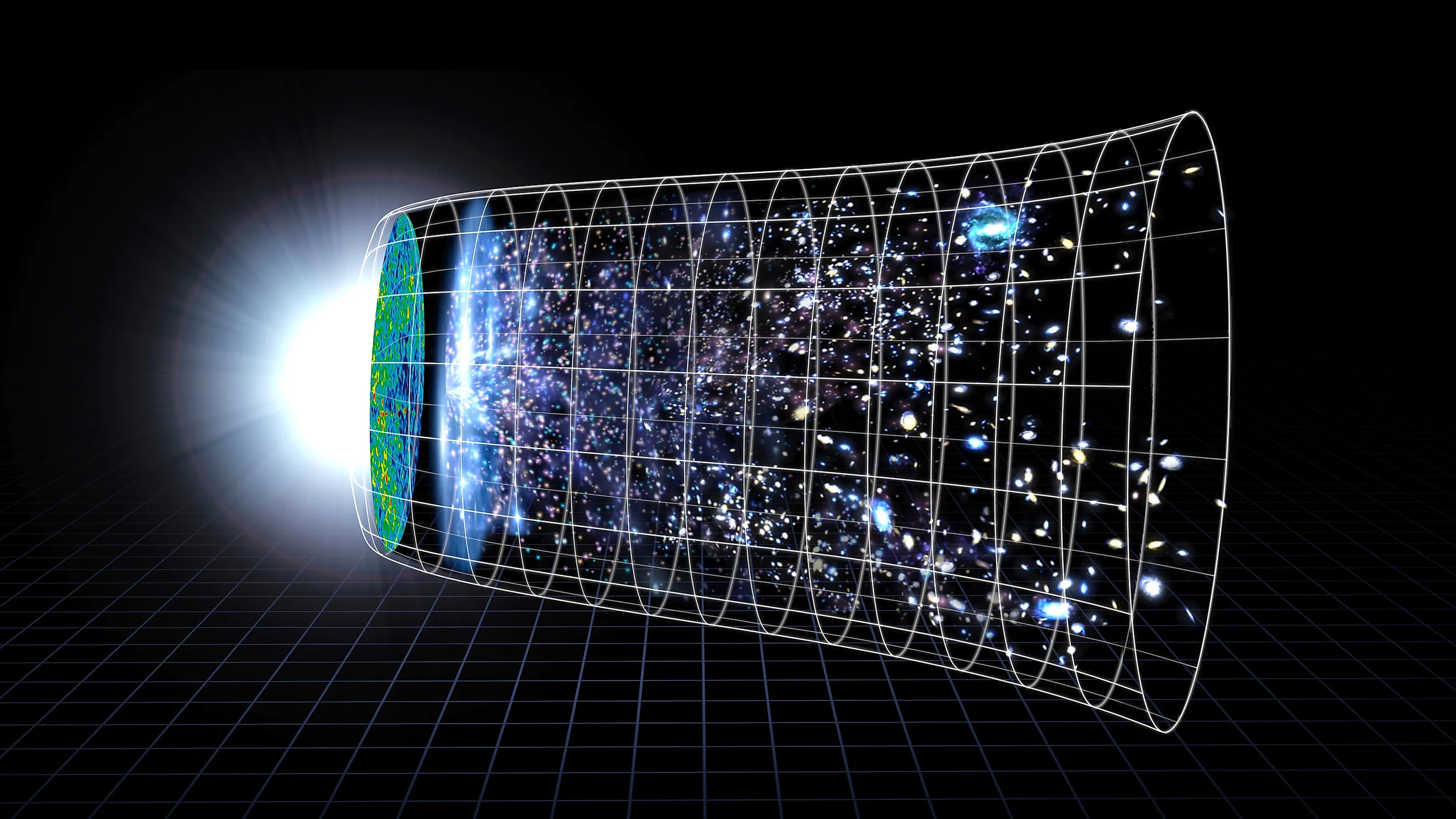 A NASA visualization shows the universe expanding over 13.77 billion years, with dark energy causing expansion to speed up in more recent cosmic history. Image Credit: NASA’s Goddard Space Flight Center.