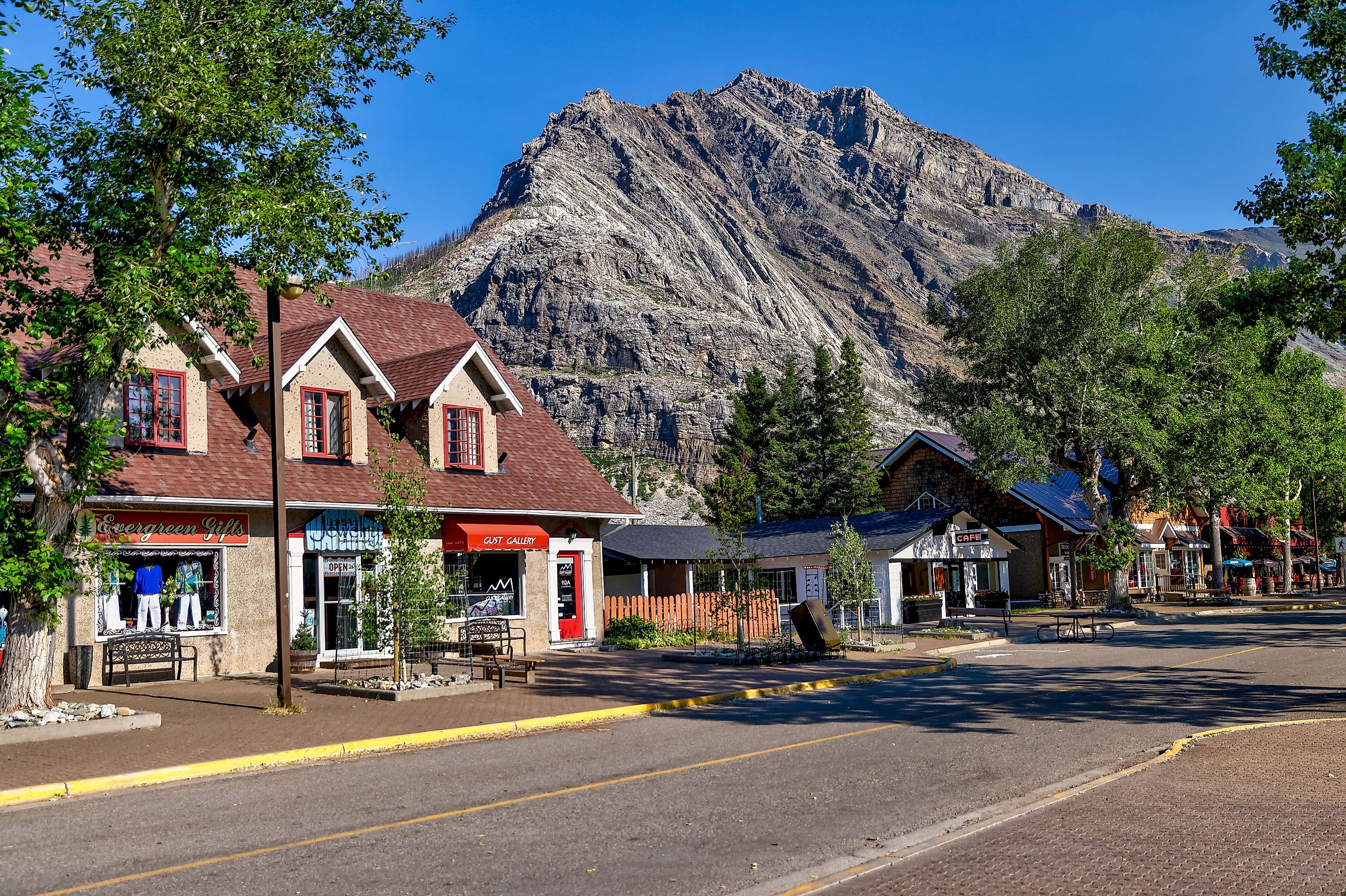 Waterton, Alberta - July 9, 2021: Views of the main street in Waterton Alberta