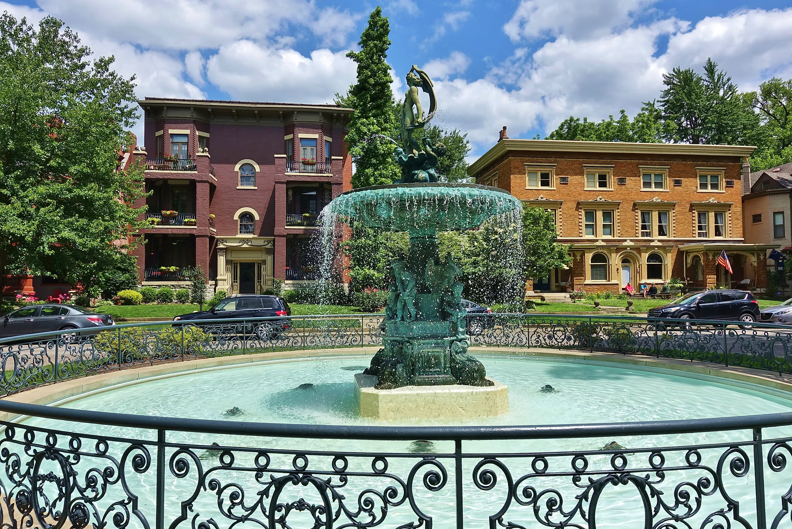 The fountain in front of St. James Court in Old Louisville, Kentucky. Shutterstock.com