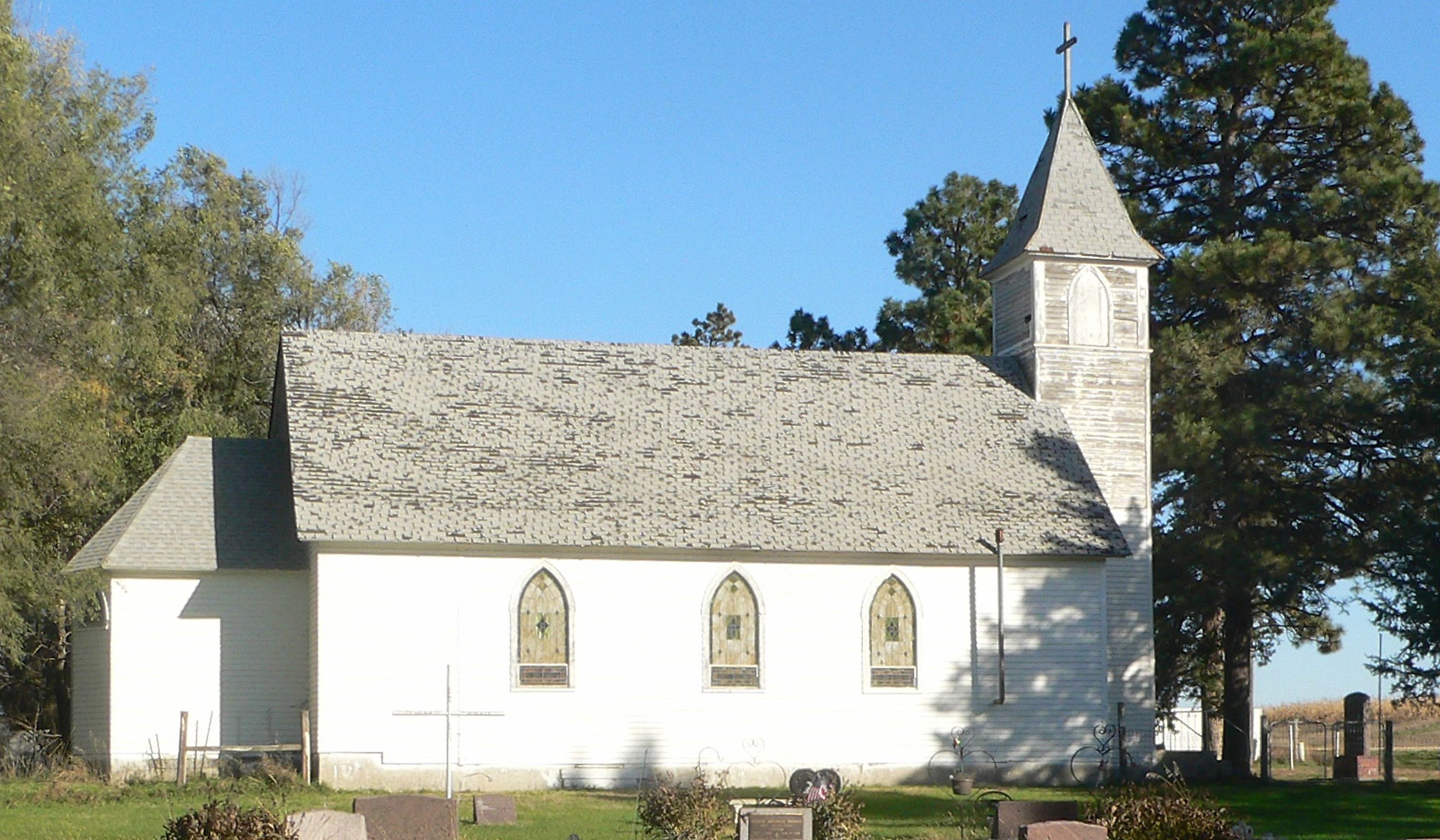St. John's Catholic Church in Paxton, South Dakota. By Ammodramus - Own work, CC0, Wikipedia.