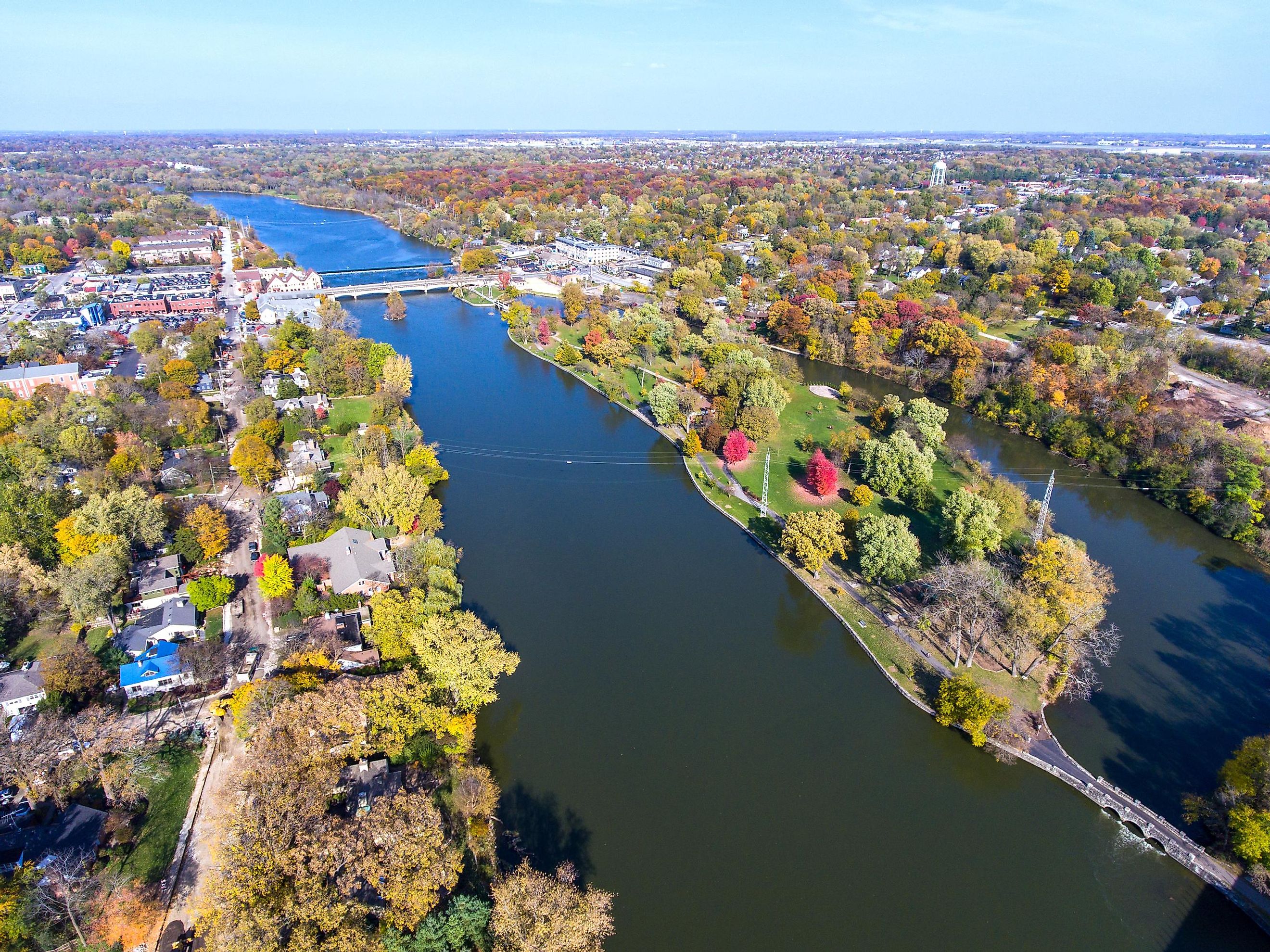 North view over Island Park in Geneva, Illinois.