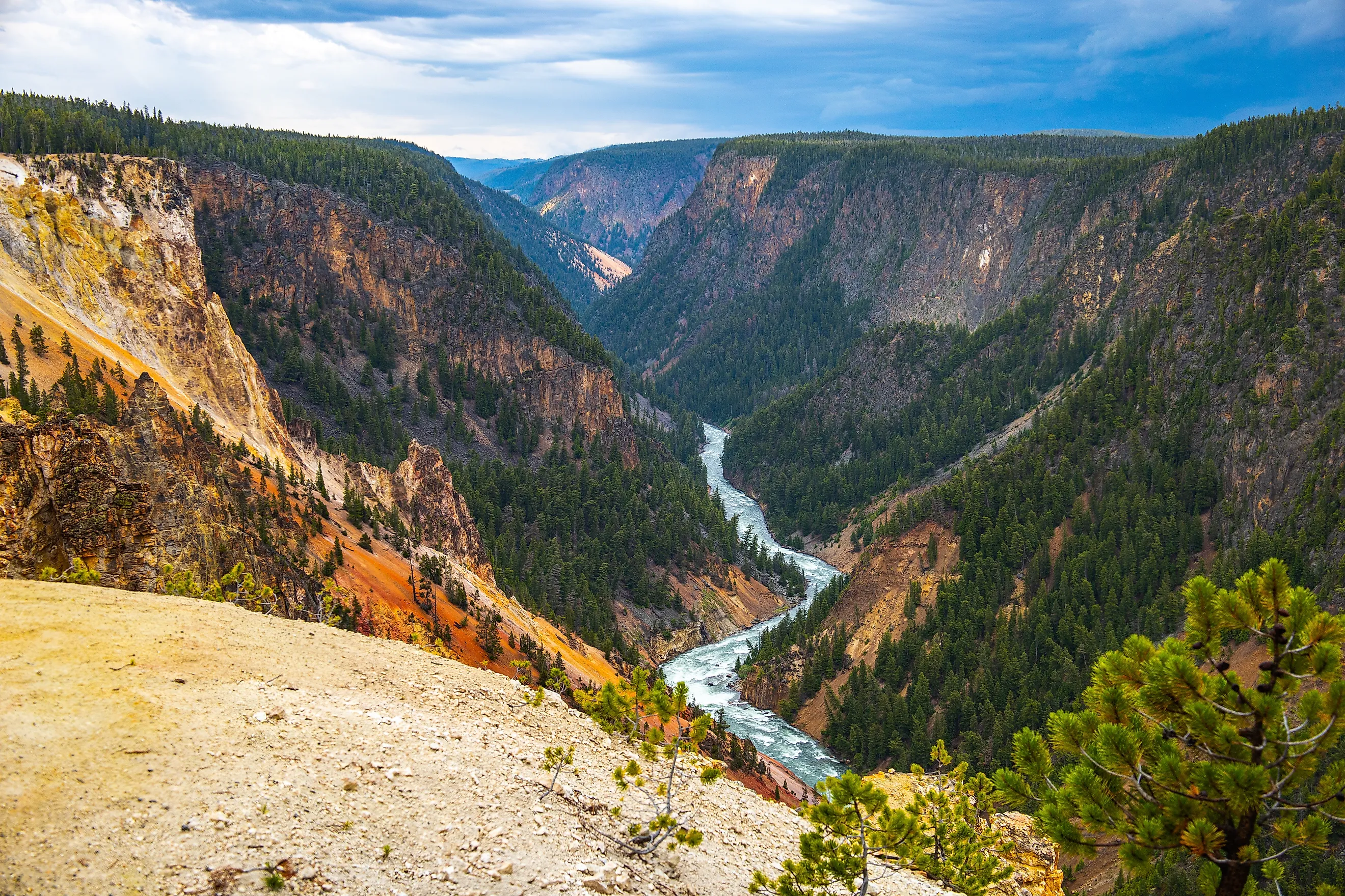The rushing Yellowstone River carved out the canyon over thousands of years.
