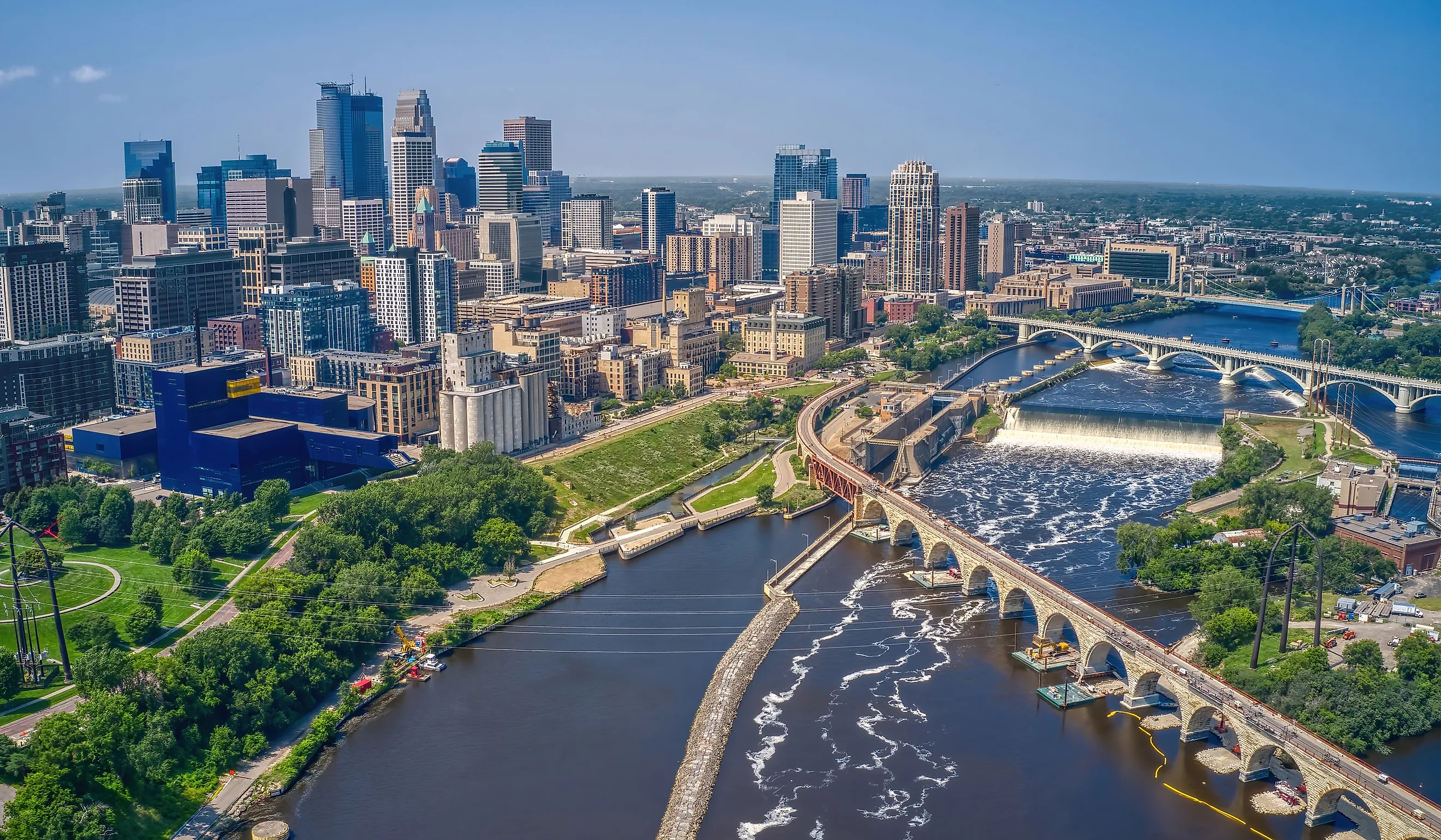 The Mississippi River running through Minneapolis, Minnesota.