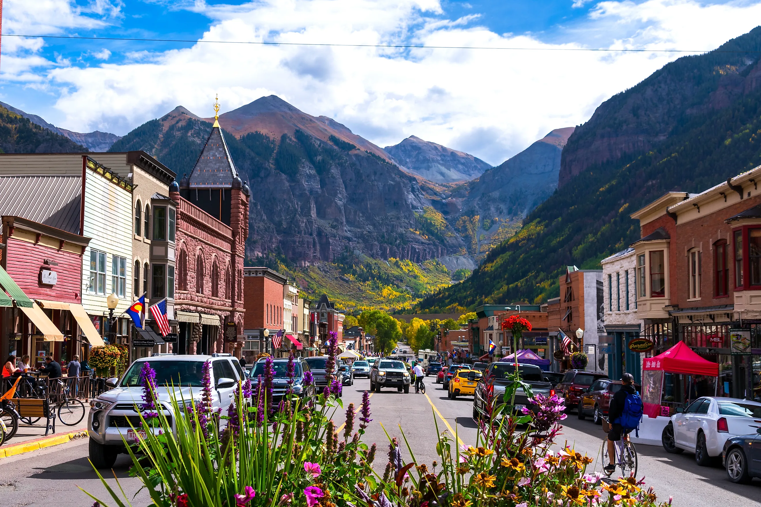 Busy day on Main Street in downtown Telluride, Colorado. Editorial credit: Michael Vi / Shutterstock.com.