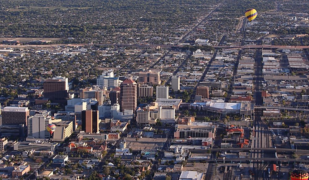 Hot air balloon above Albuquerque, New Mexico.