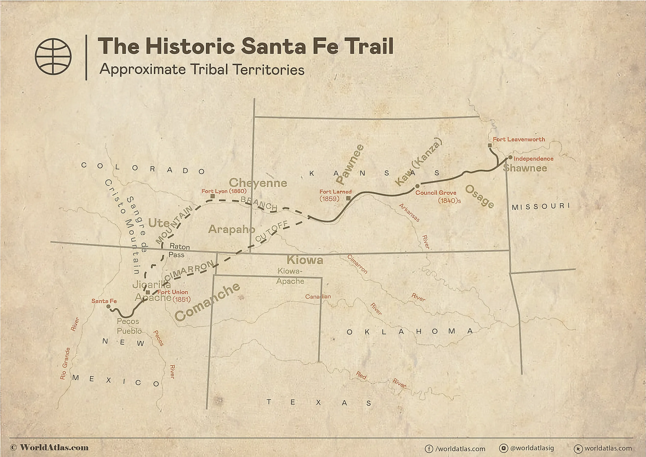 map showing the historic santa fe trail