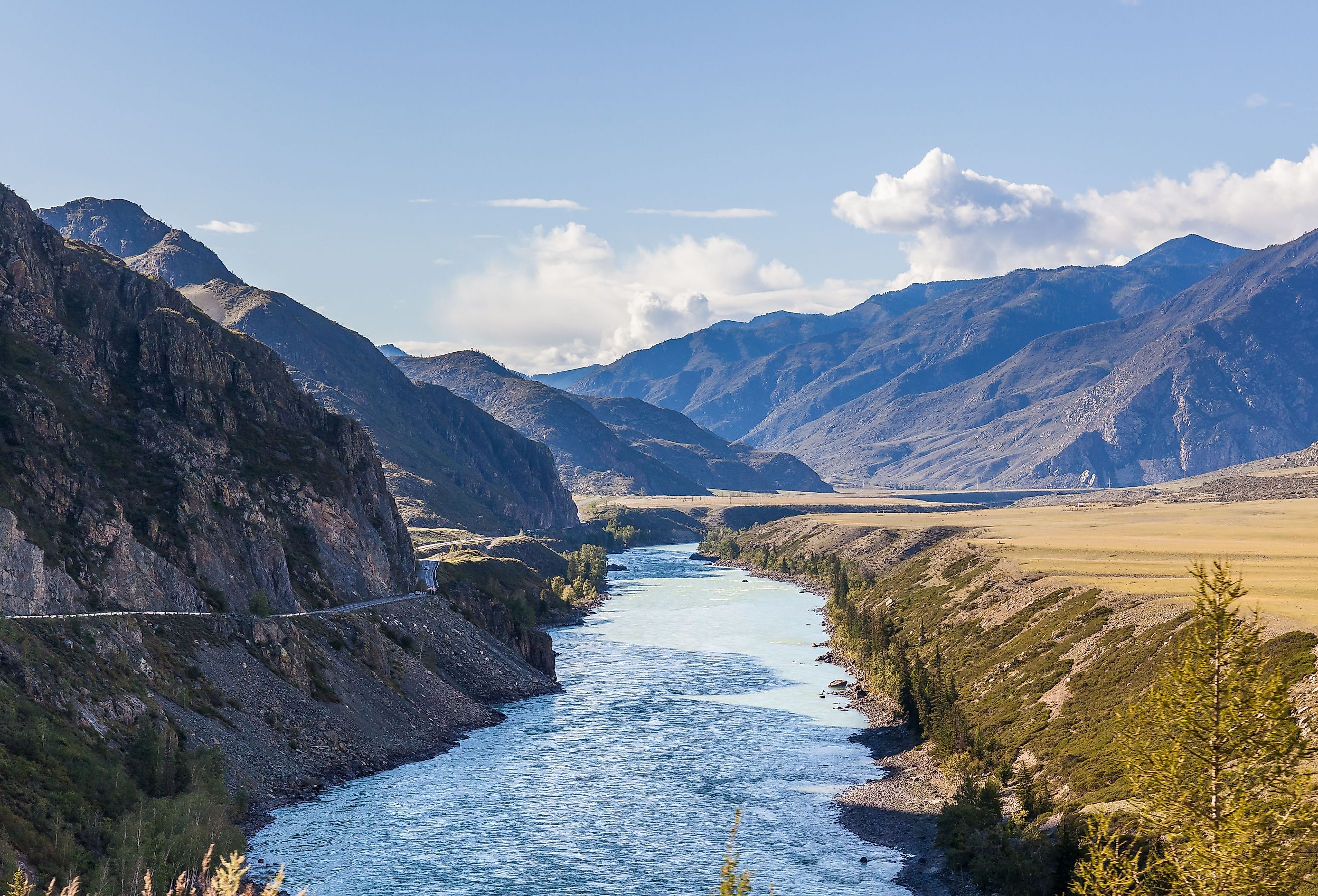White mountain river in Altai. Altay where Russia, China, Mongolia, and Kazakhstan come together, and where the rivers Ob and Irtysh have their headwaters. Image credit saltat007 via Shutterstock. 