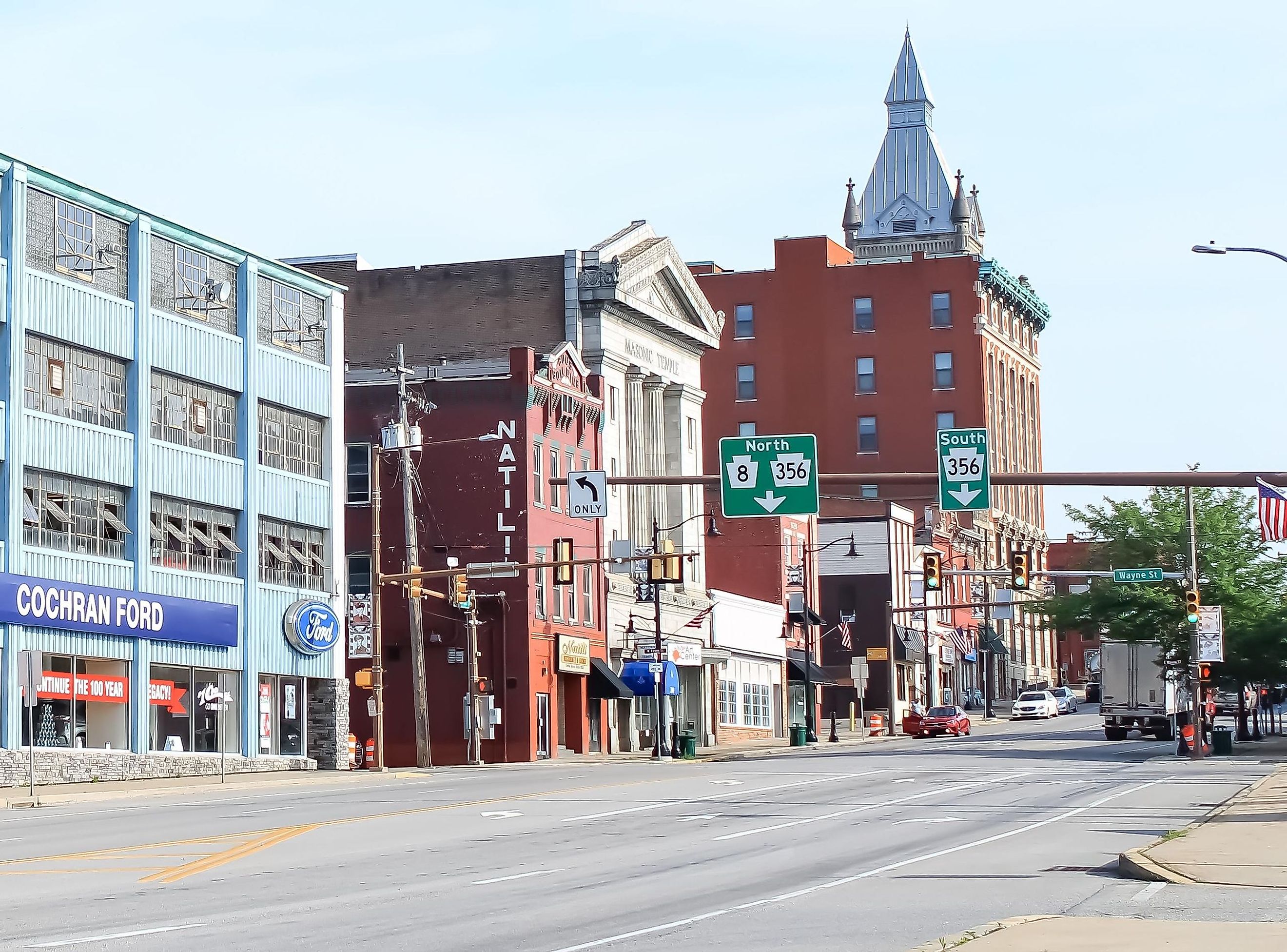 Butler, Pennsylvania United States - June 20 2022: an old car dealership building on the main street