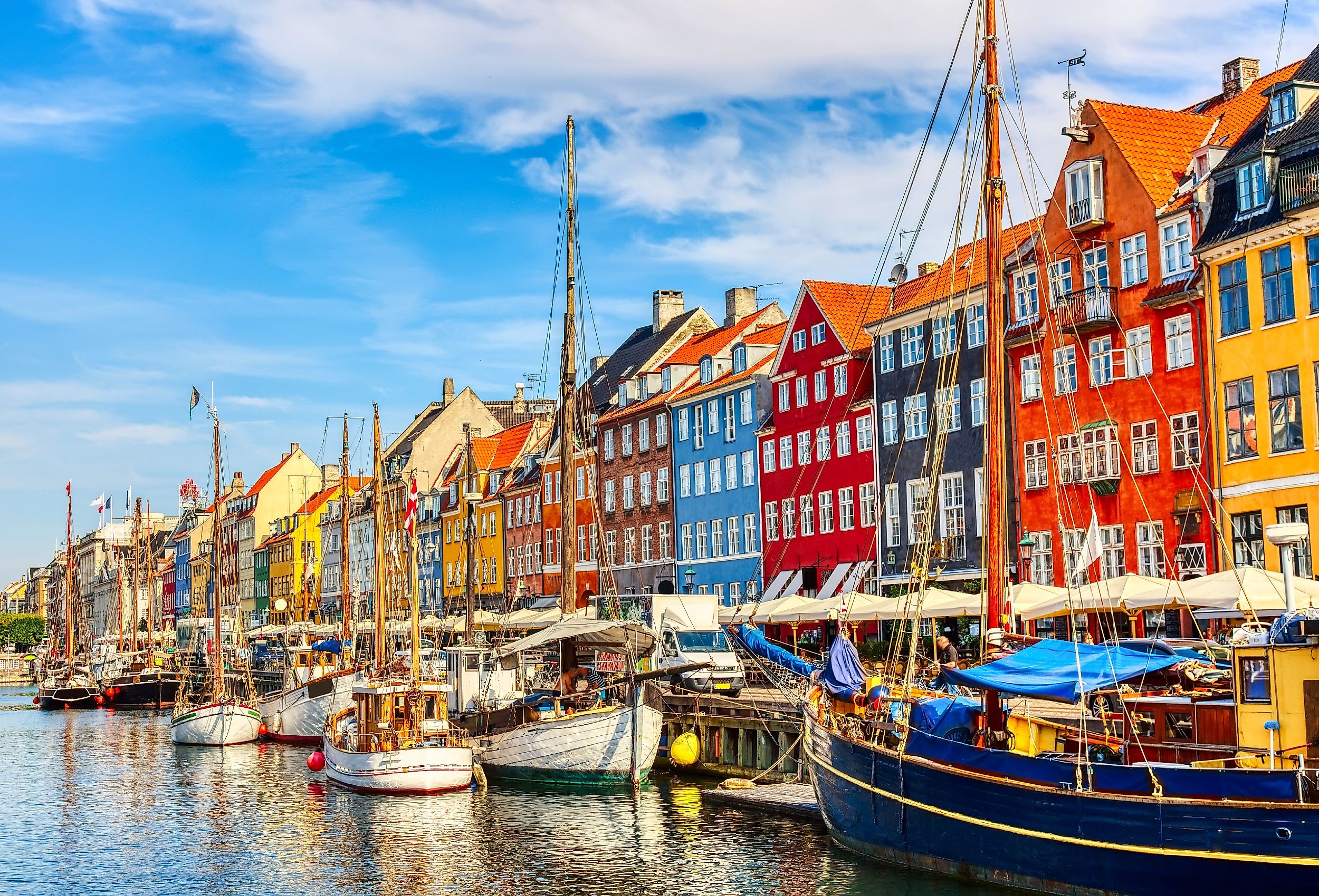 Copenhagen iconic view of the old Nyhavn port during a summer sunny day.