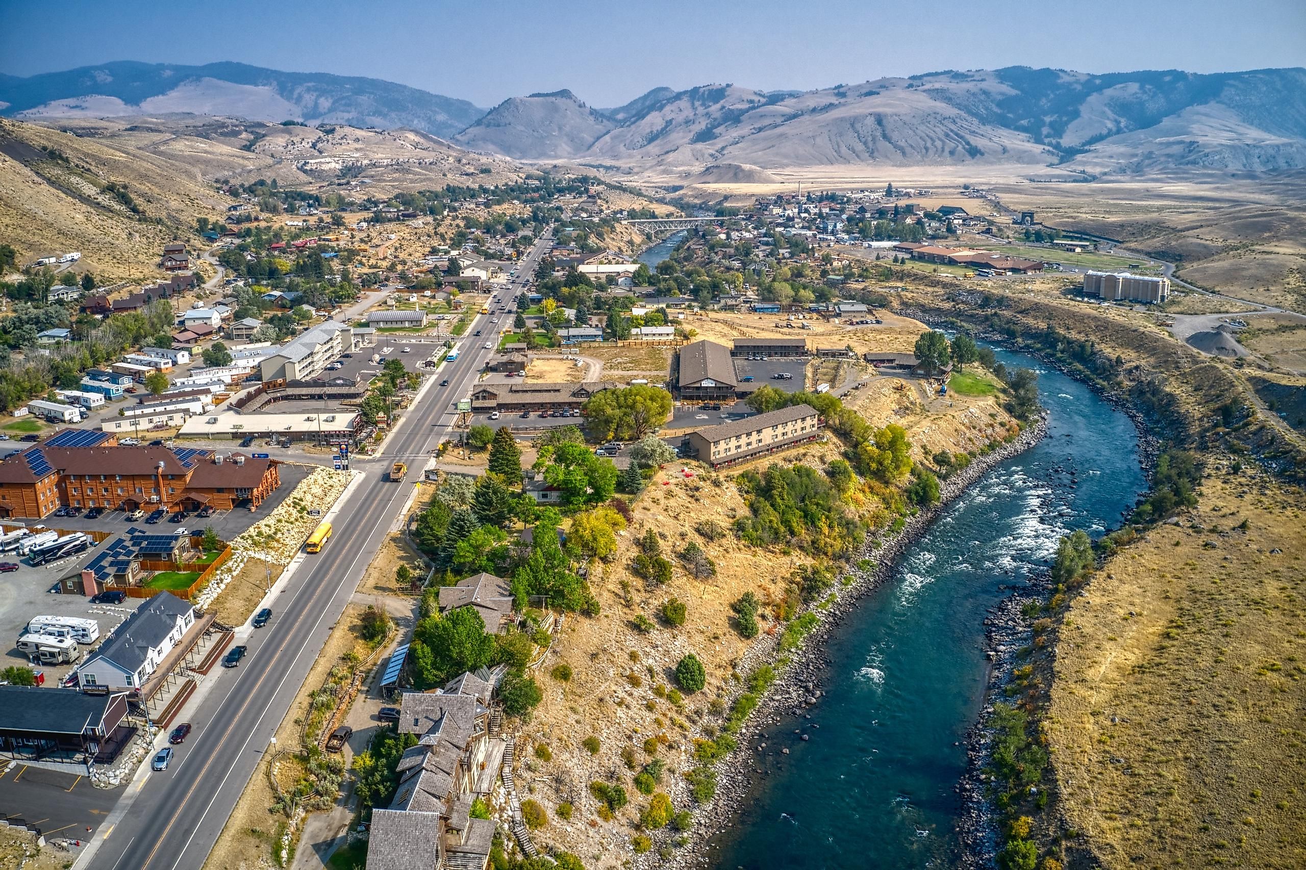 Aerial view of Gardiner, Montana.