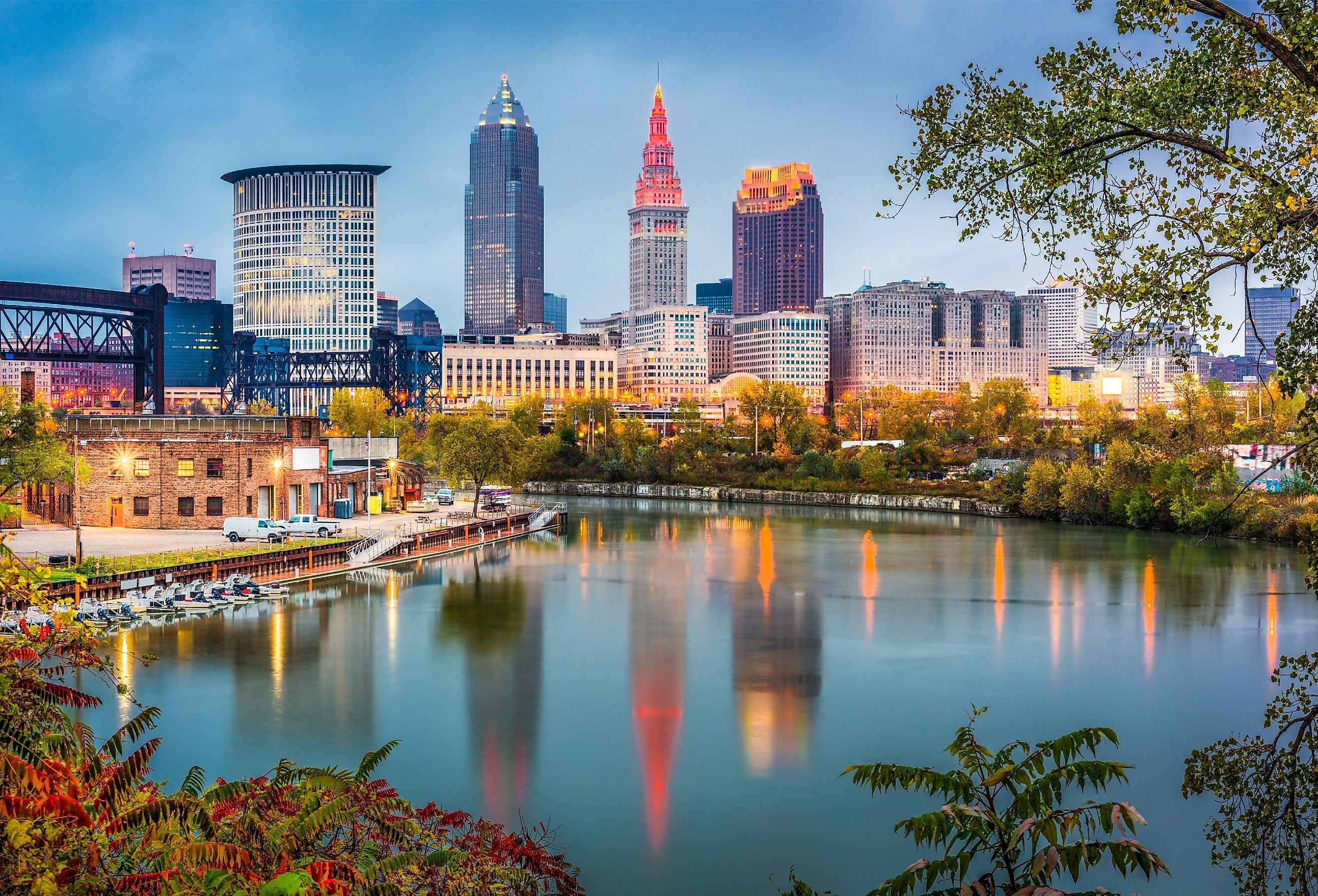 Cleveland, Ohio, skyline on the river.