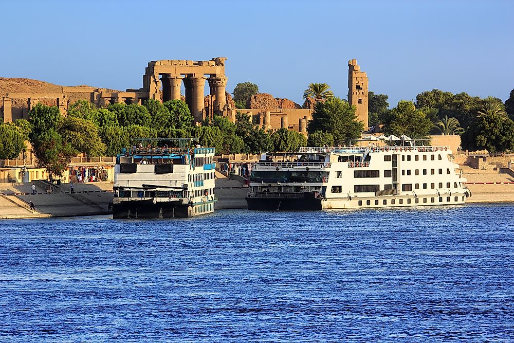 Cruise ships docked on the Nile River.