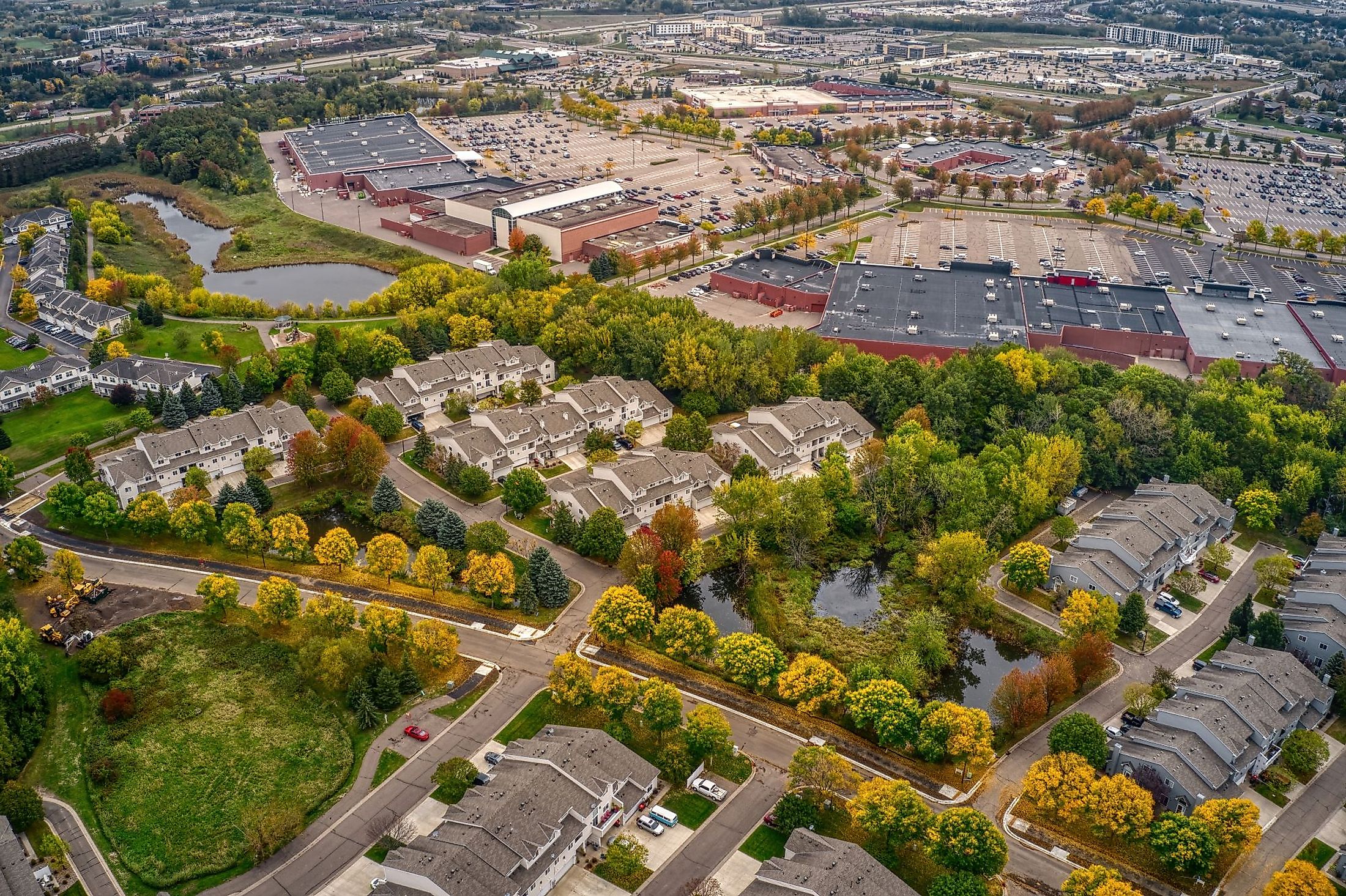 Aerial view of the twin cities suburb of Woodbury, Minnesota