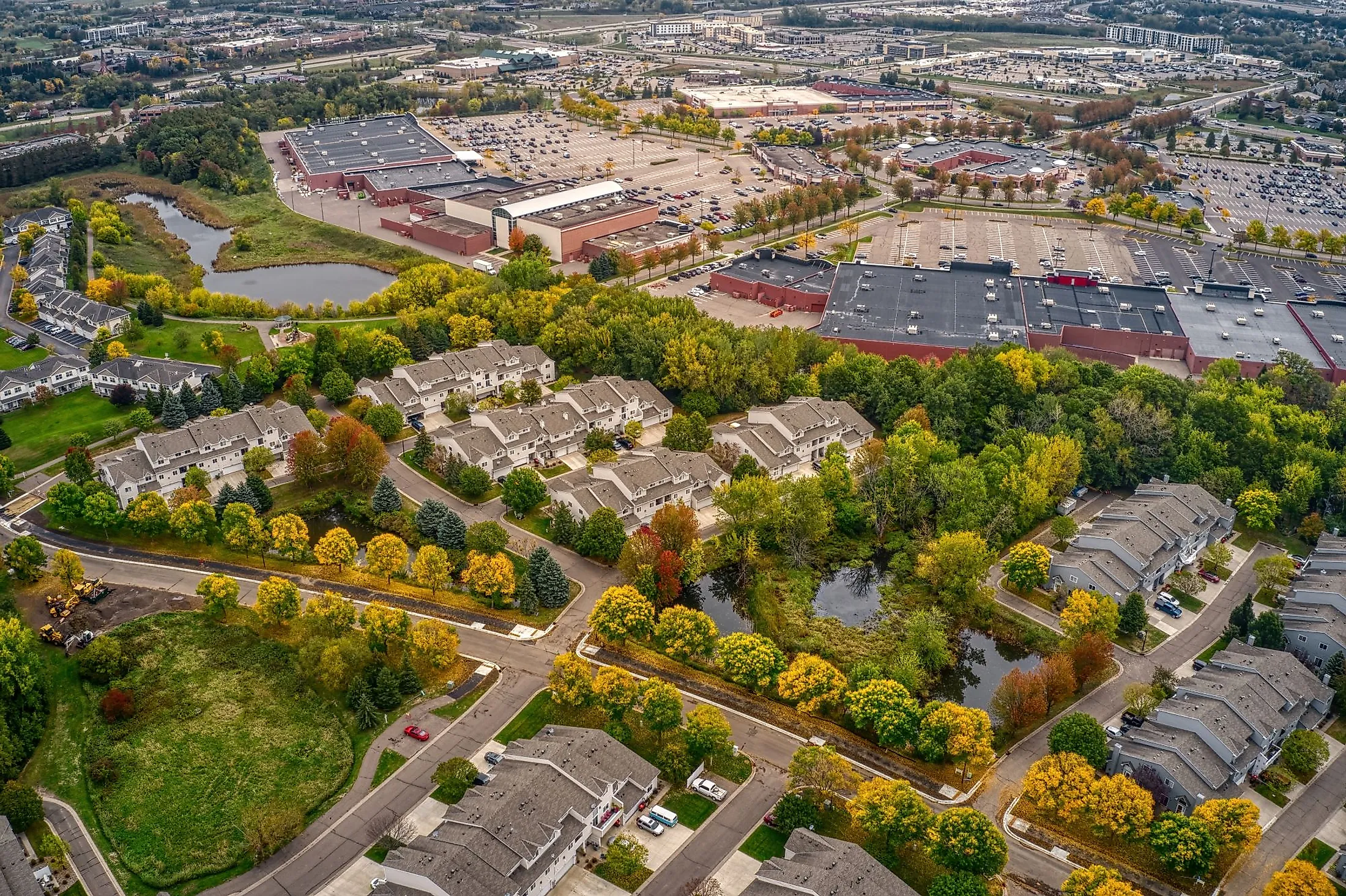 Aerial view of the twin cities suburb of Woodbury, Minnesota