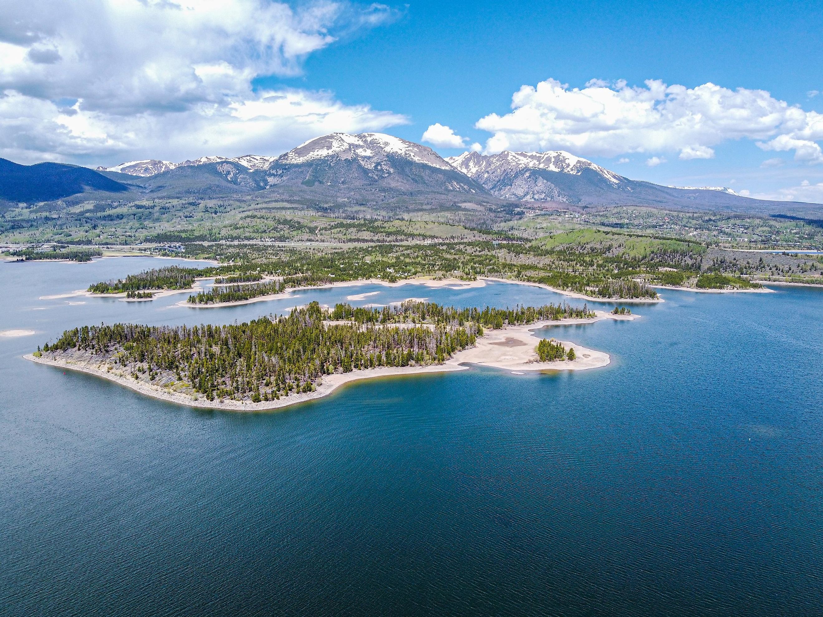 Aerial photography around the Dillon Reservoir in Colorado