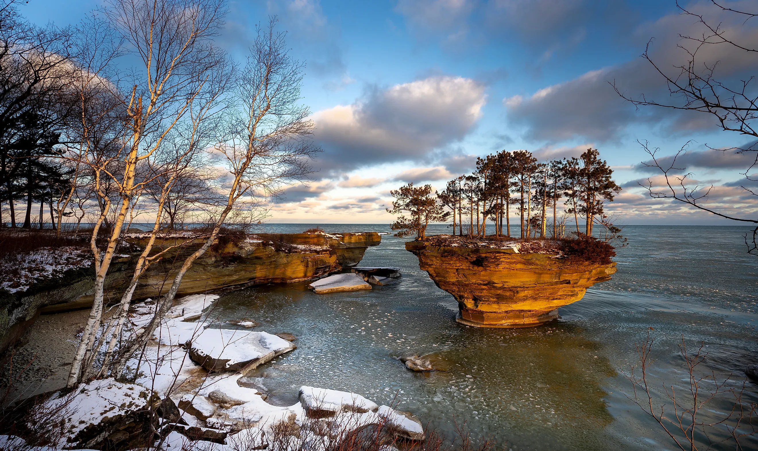 Turnip Rock in winter, Lake Huron, Michigan, via Jeff Caverly, Shutterstock.