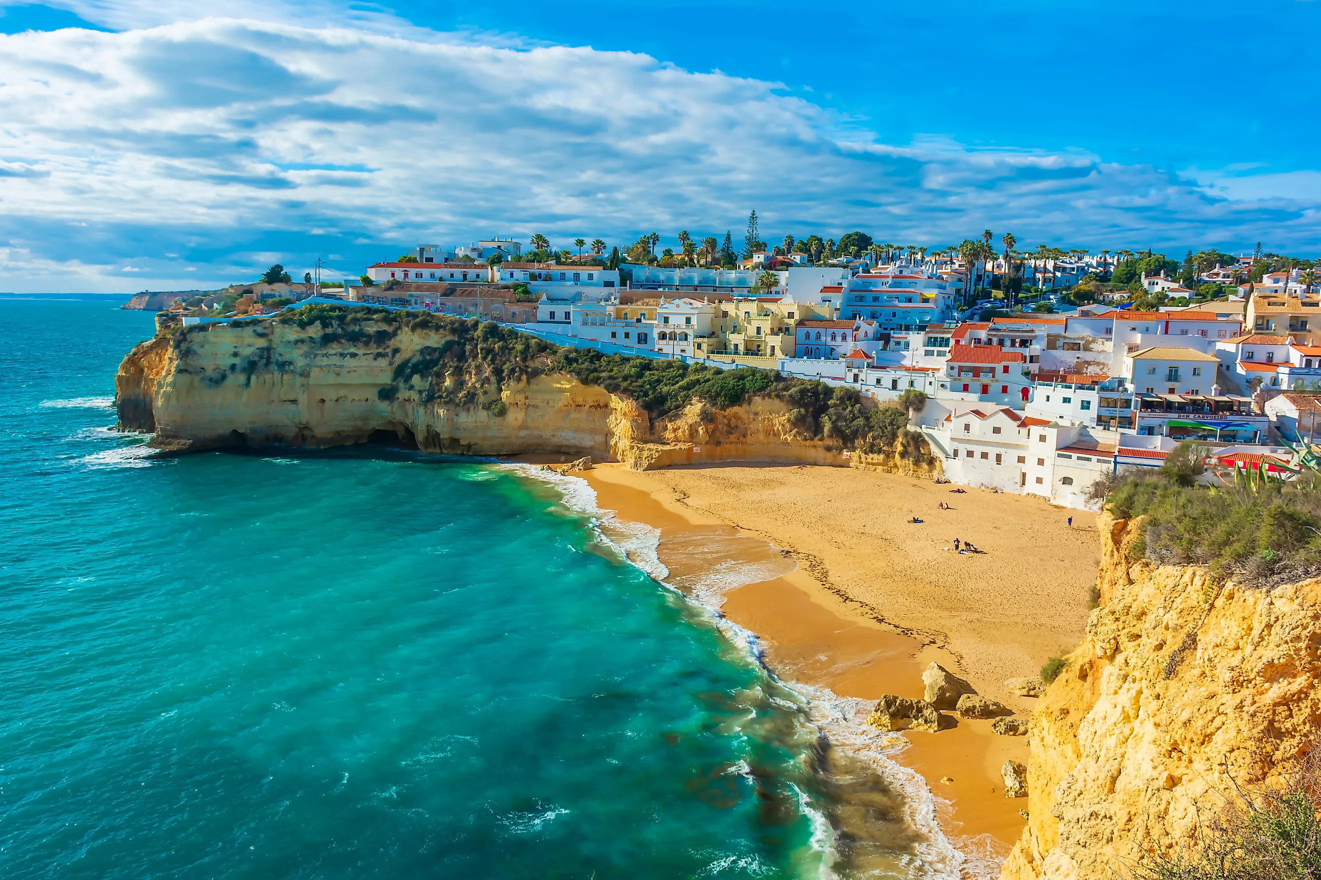 Cliffside view of Carvoeiro in the Faro District, Algarve, Portugal.