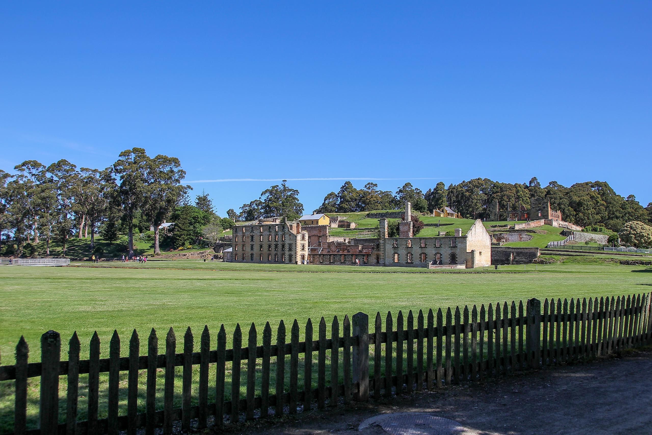 Ruins of settlements and prison for convicts at Port Arthur in Tasmania, Australia.