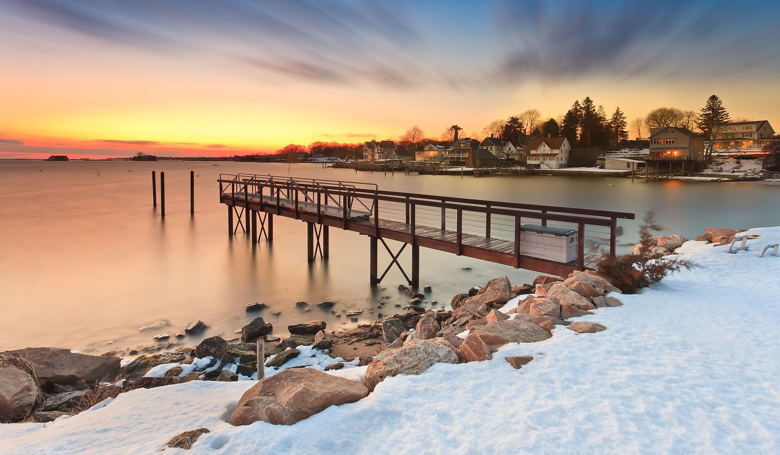 Dusk at the Pier in winter, Brandford, Connecticut.