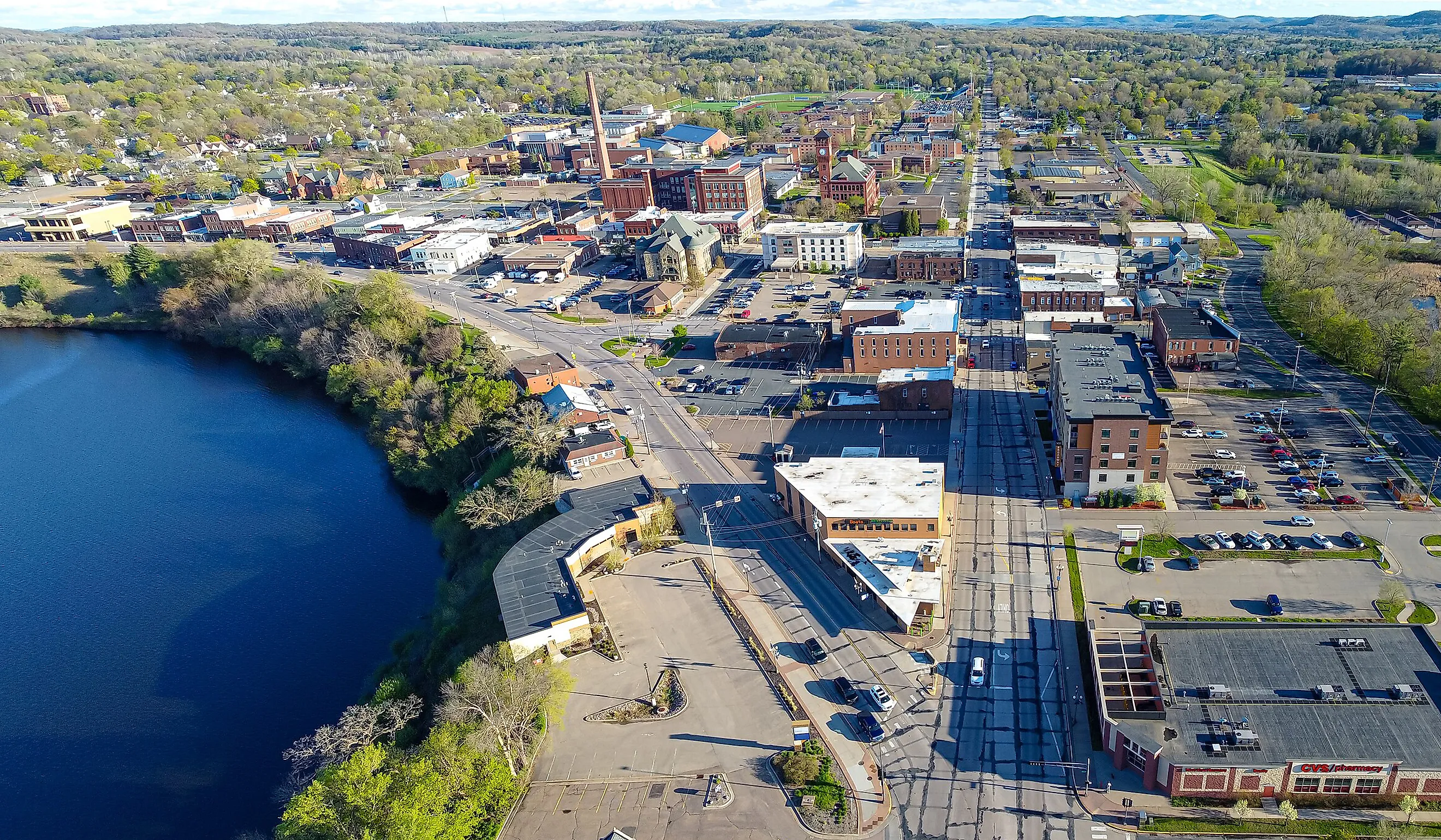 Aerial view of Menomonie, Wisconsin.