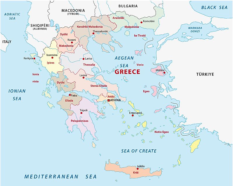 A map showing Greek regions.