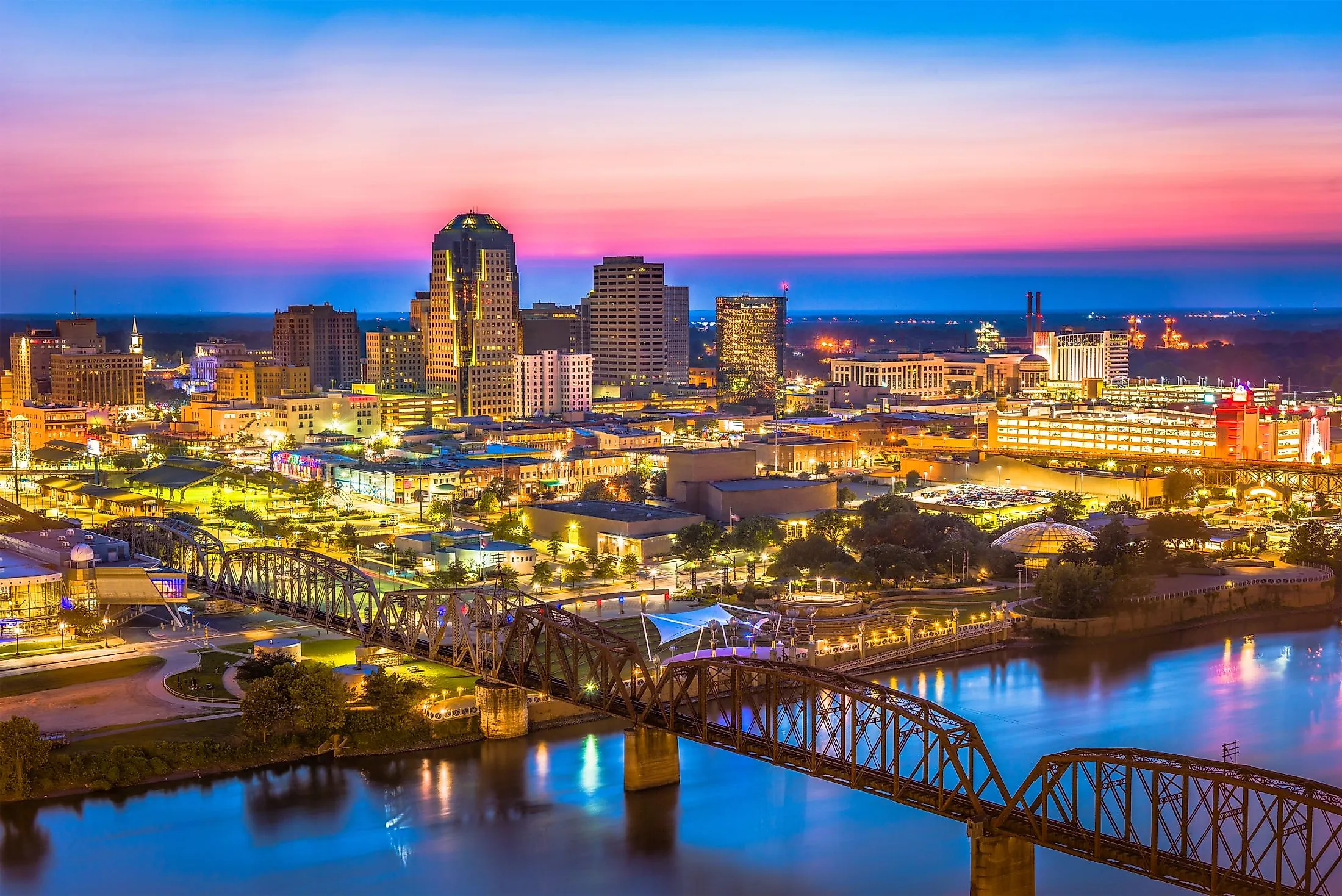 Shreveport, Louisiana, downtown skyline on the Red River. 