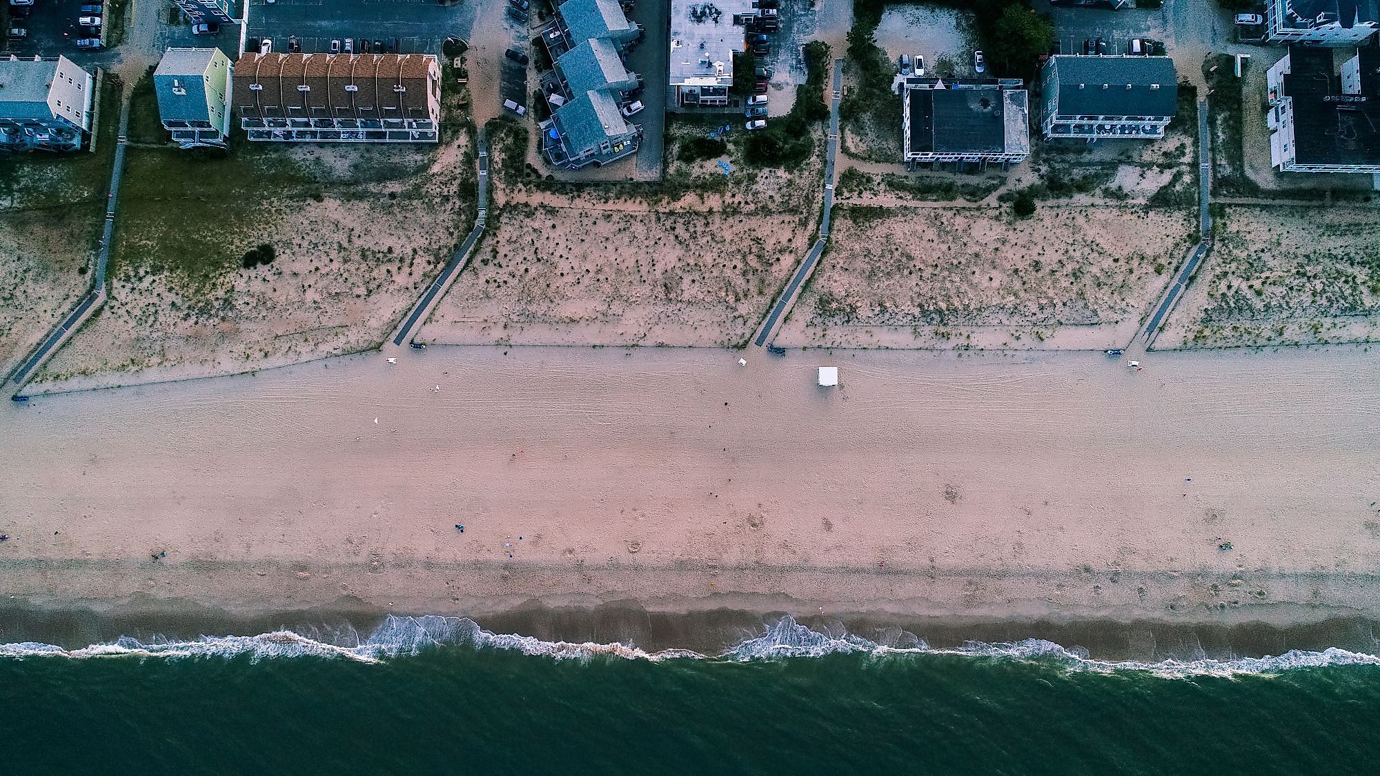 An aerial drone view of Dewey Beach, Delaware.