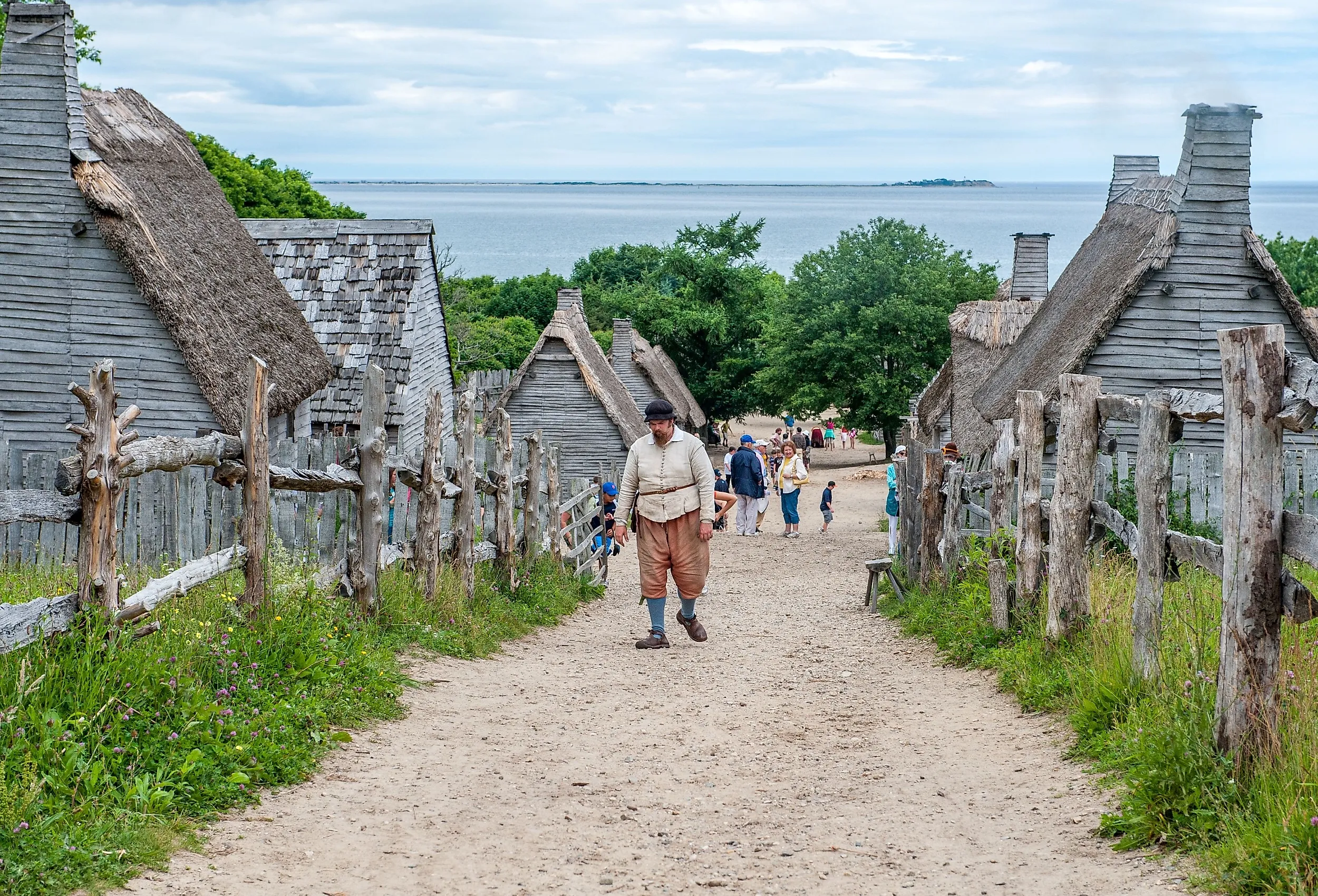 Plimoth Patuxet replicates the original settlement of the Pilgrims at Plymouth Colony, where according to myth the first thanksgiving may have been held in 1621. Editorial credit: Rolf_52 / Shutterstock.com