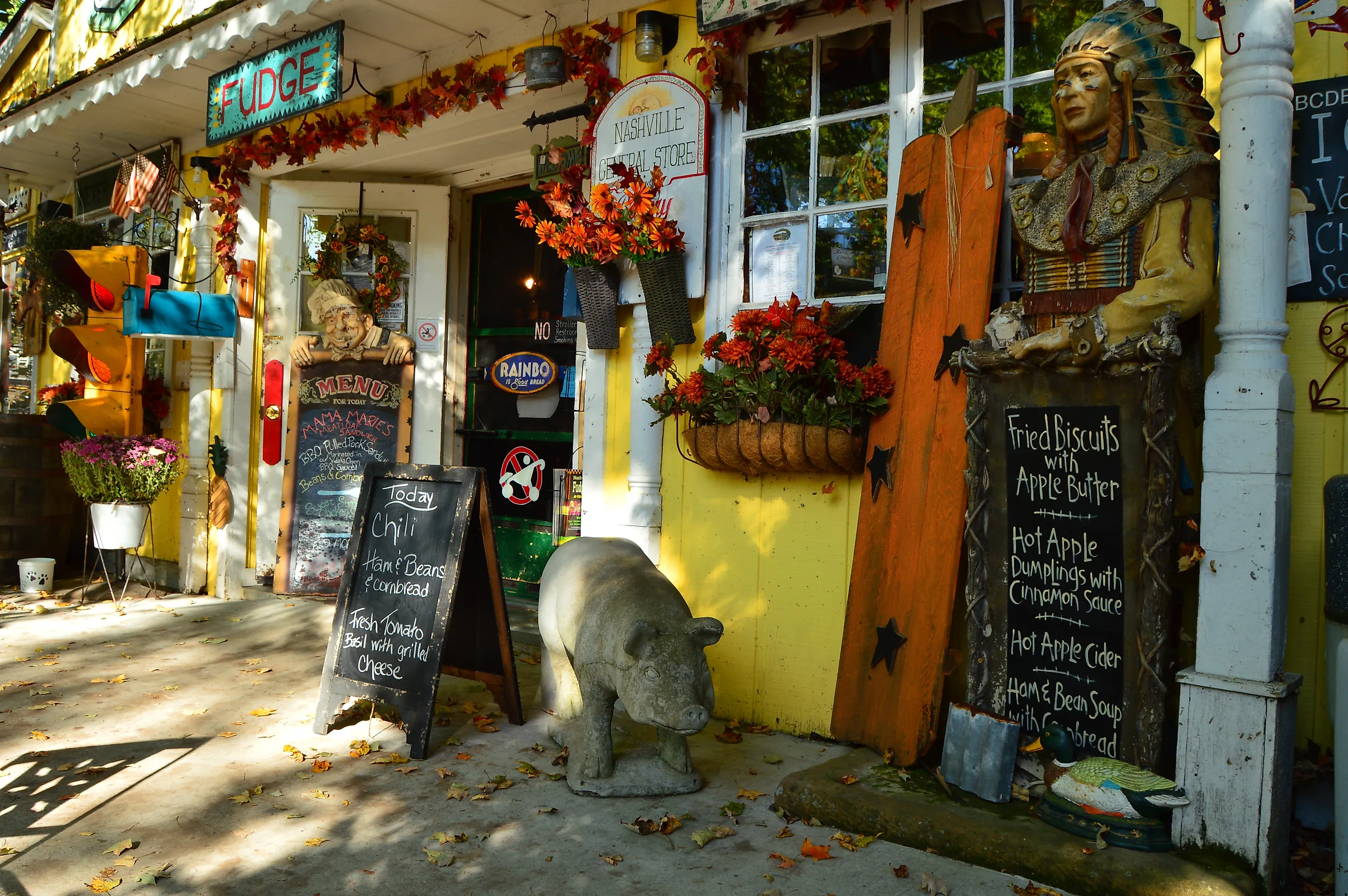 The entrance area of the Nashville General Store & Bakery in Nashville, Indiana. Editorial credit: James Kirkikis via Shutterstock.com