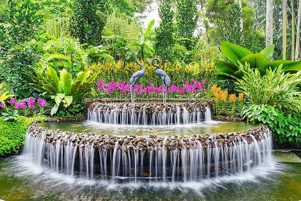 A fountain inside Singapore's National Orchid Garden.