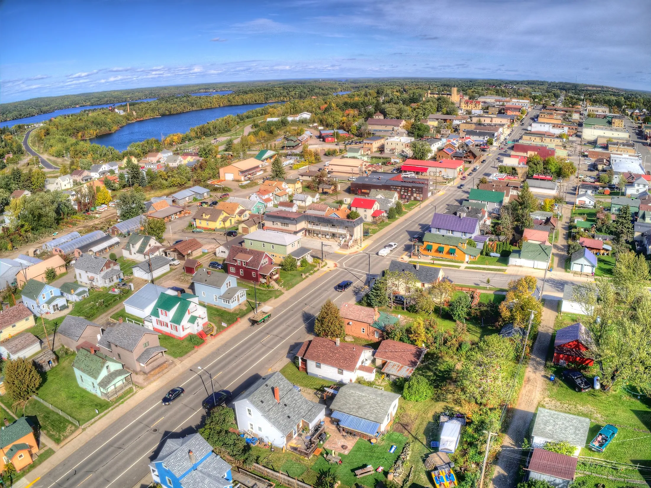 Aerial view of Ely, Minnesota during summer. 