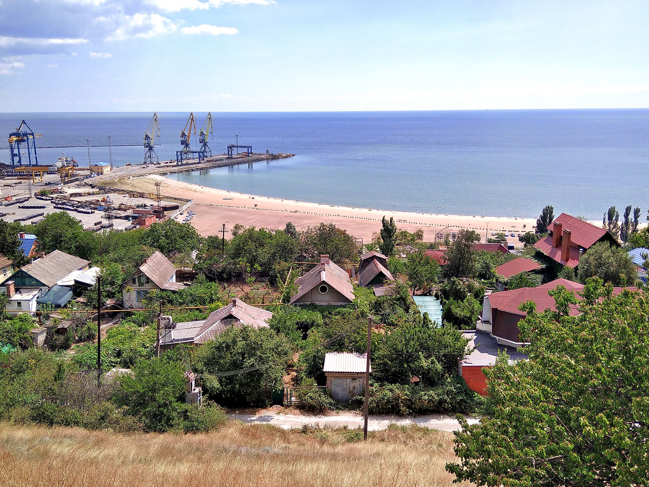 View of the coast of the Azov Sea in Mariupol.