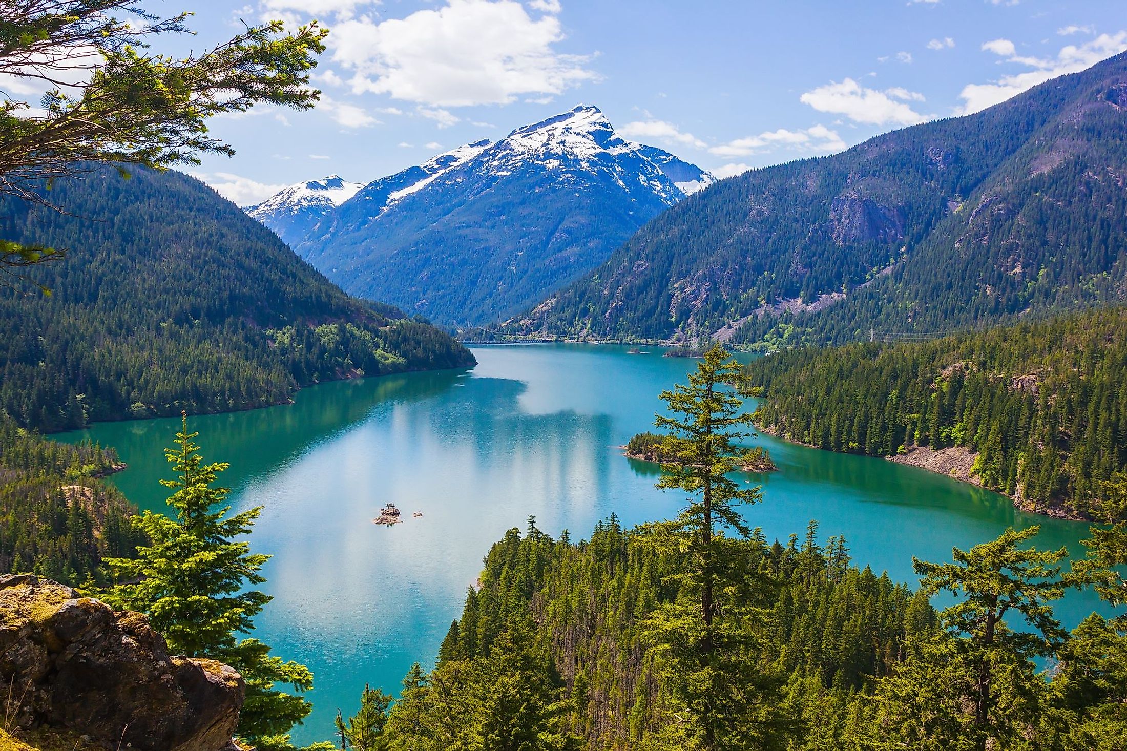 The turquoise Diablo Lake as seen from the Diablo Lake Overlook in North Cascades National Park.