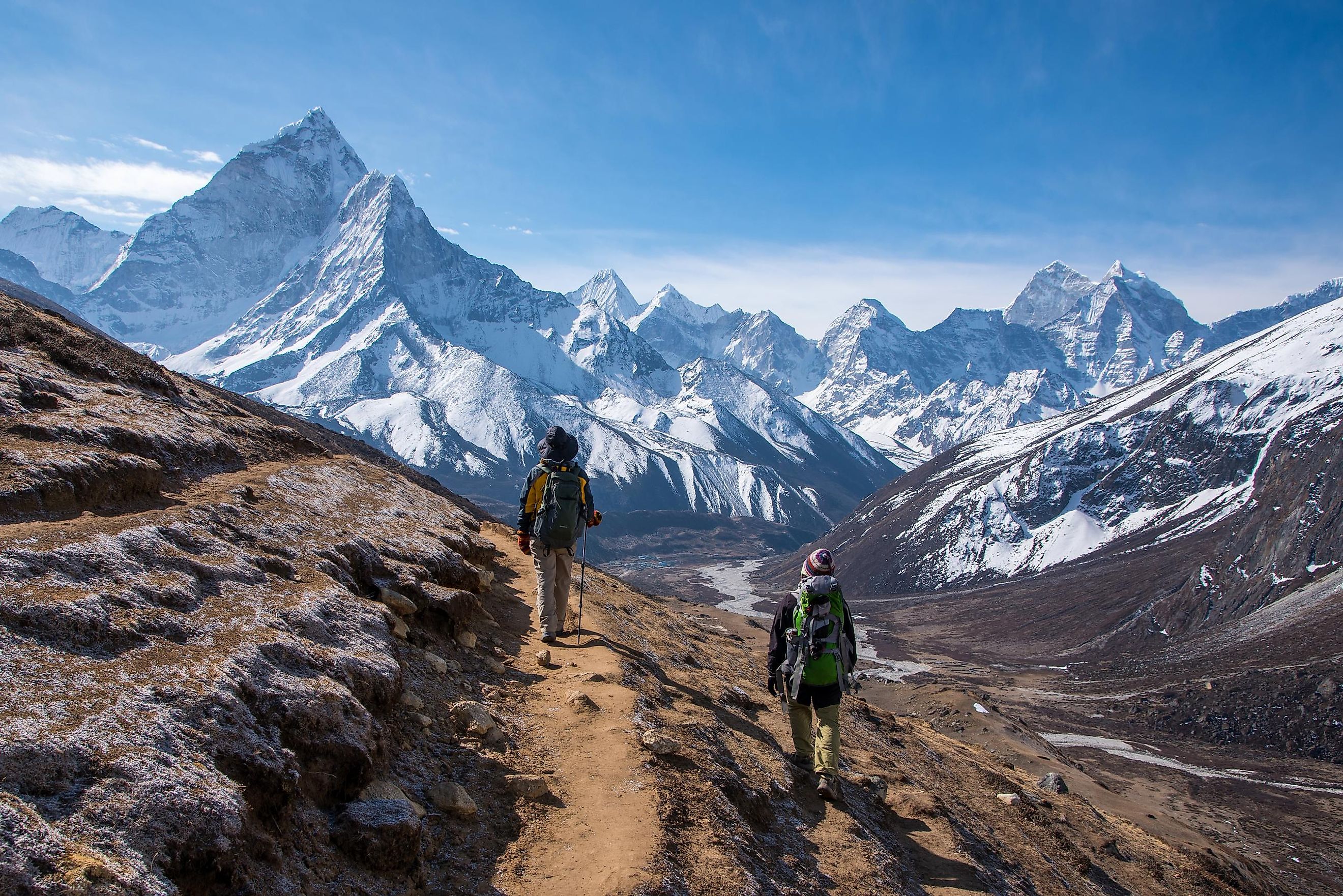 Hikers on their way to the Everest Base Camp in Nepal.